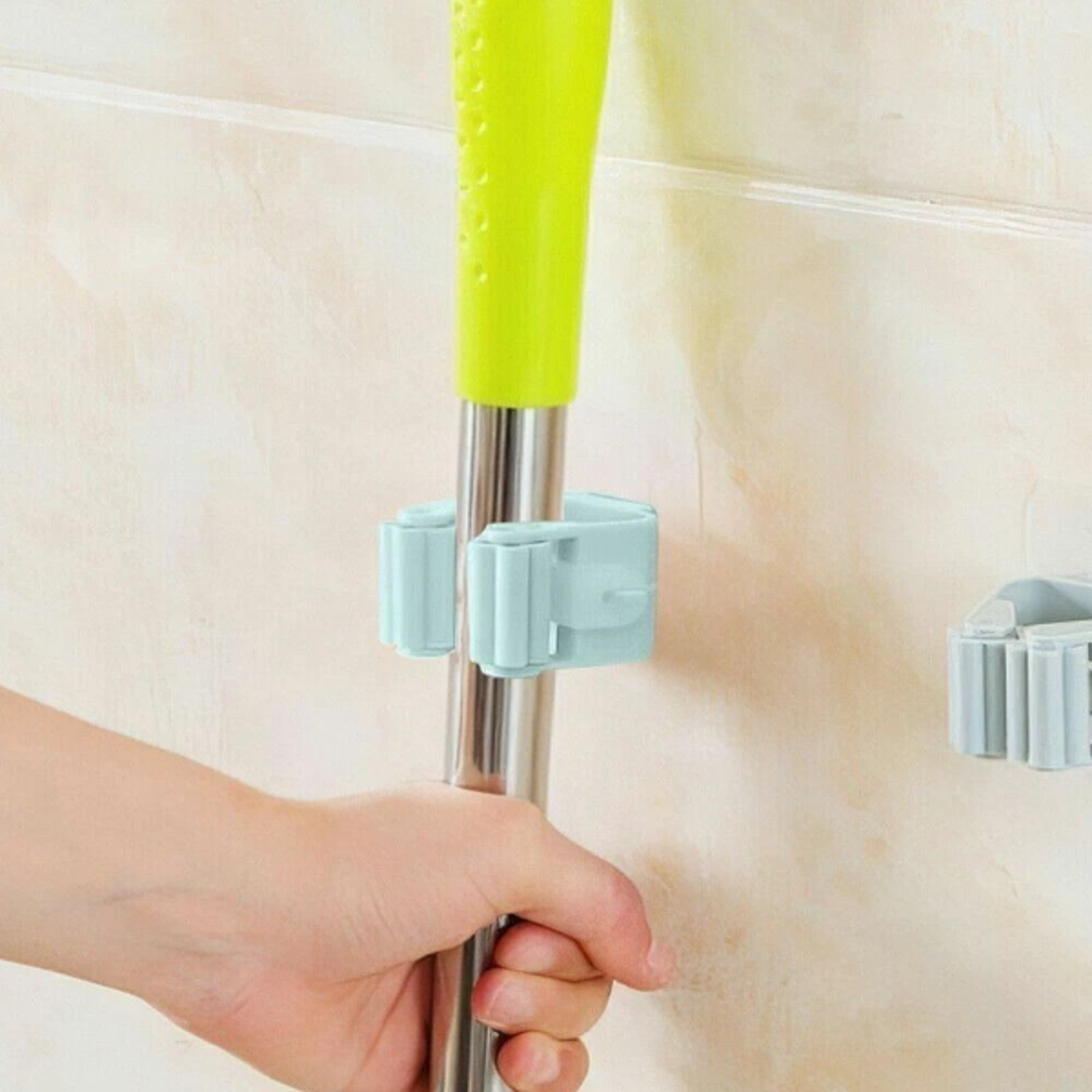 wall mount mop holder & broom organizer - garage tool storage