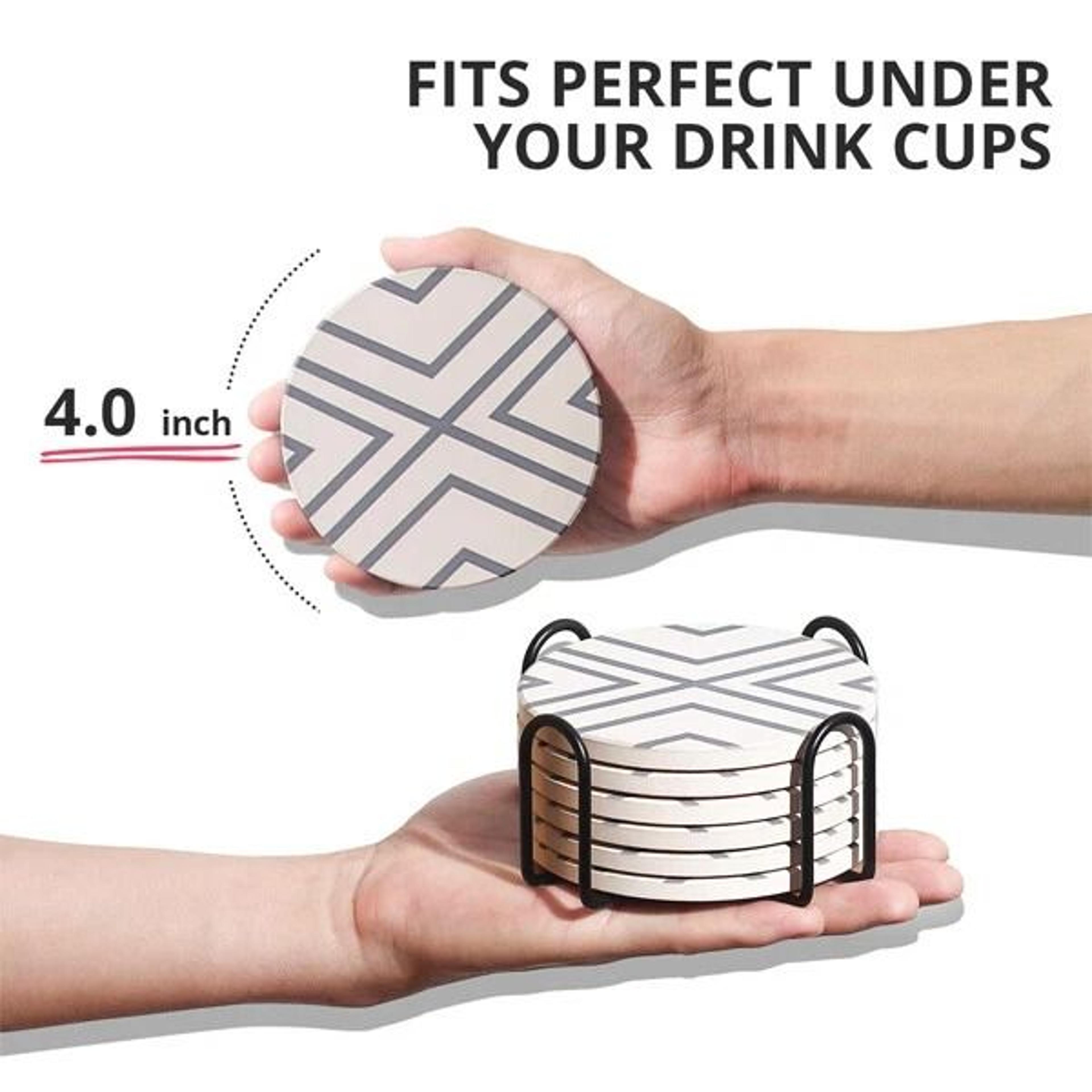 Absorbent Ceramic Coasters With Holder  Ideal Drink Mat For Coffee Tea  Cup Decor 2