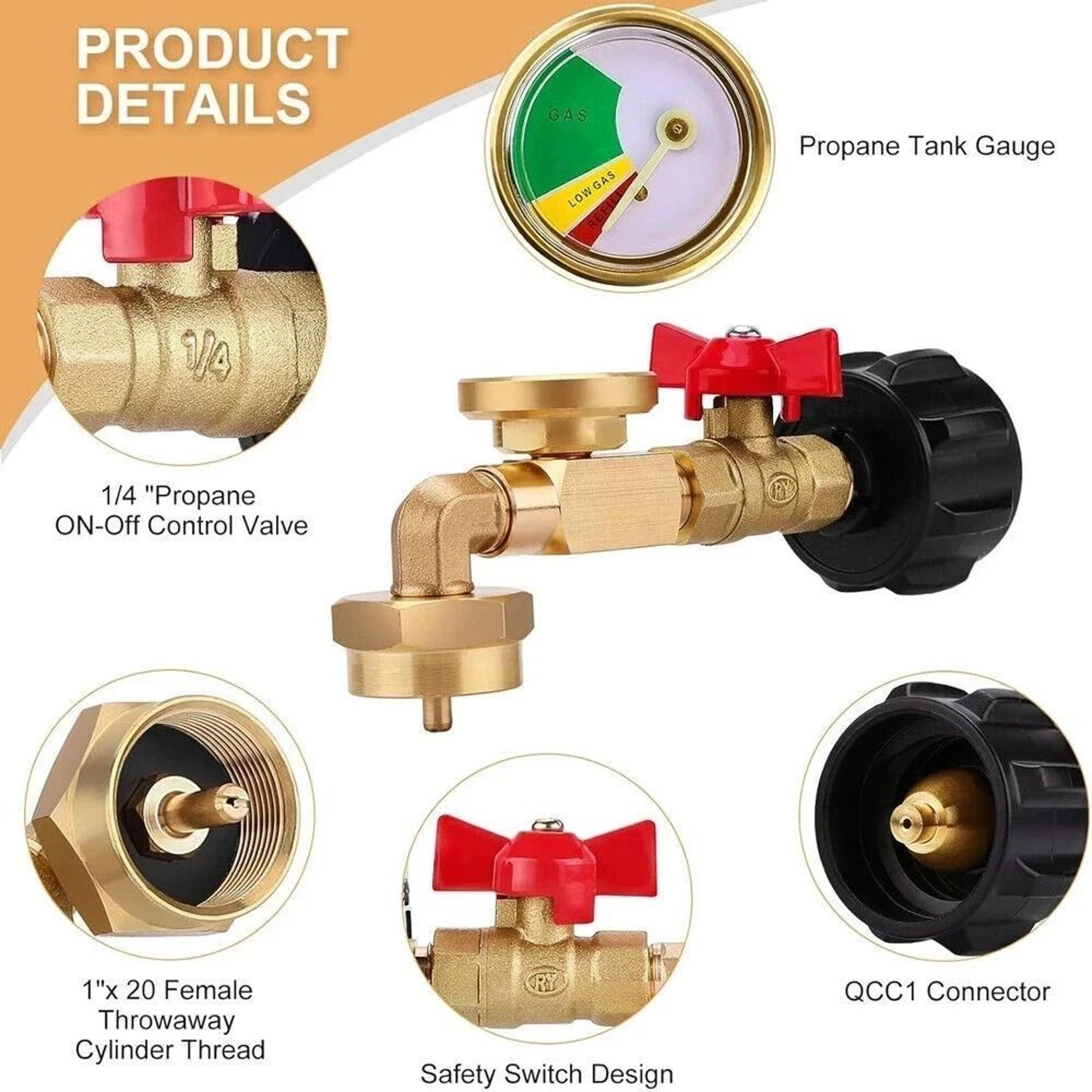 Propane Refill Adapter With Gauge  ONOFF Control Valve 9