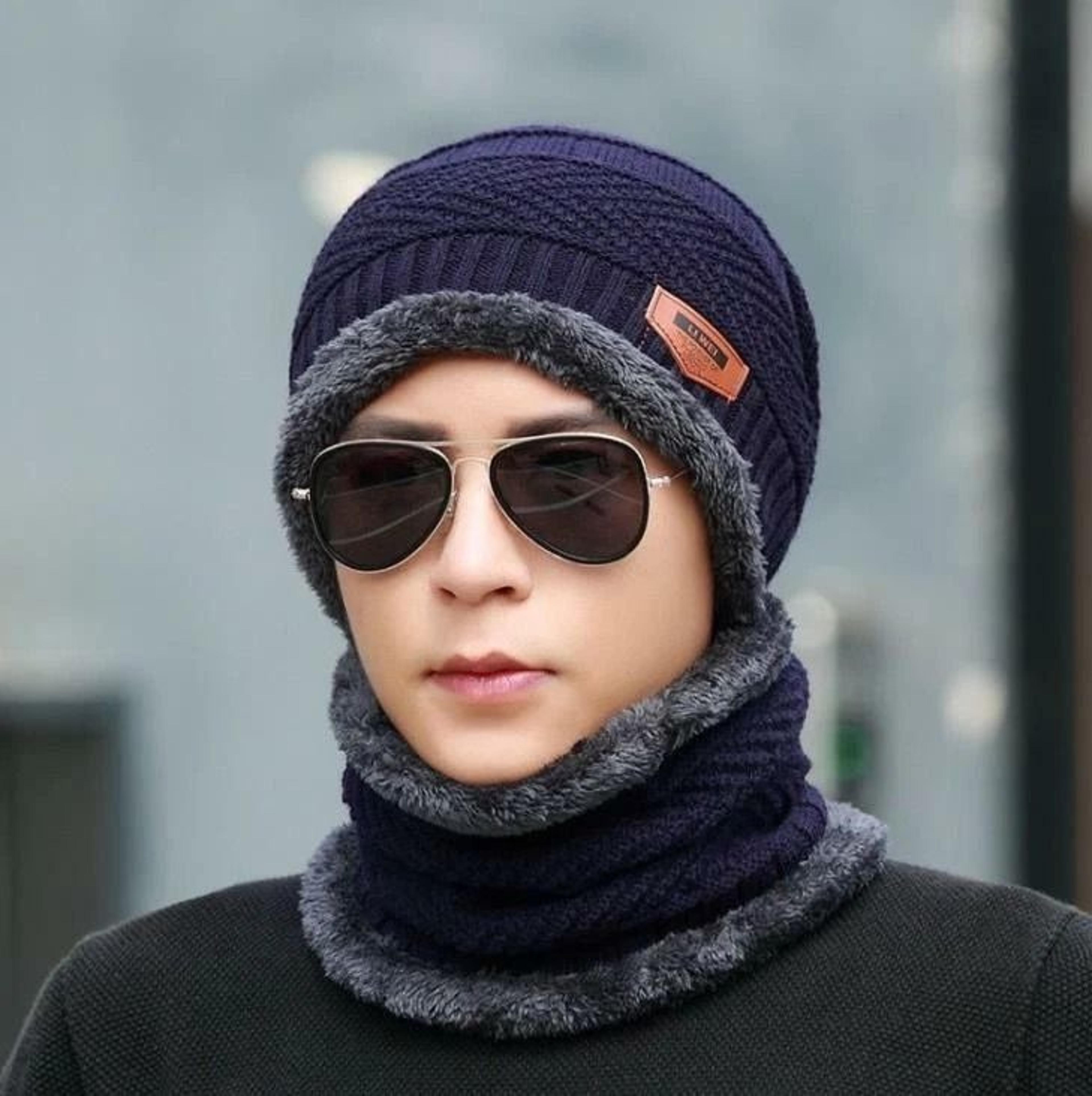 unisex fleece beanie hat & scarf set arm, slouchy snow & ski cap for winter comfort