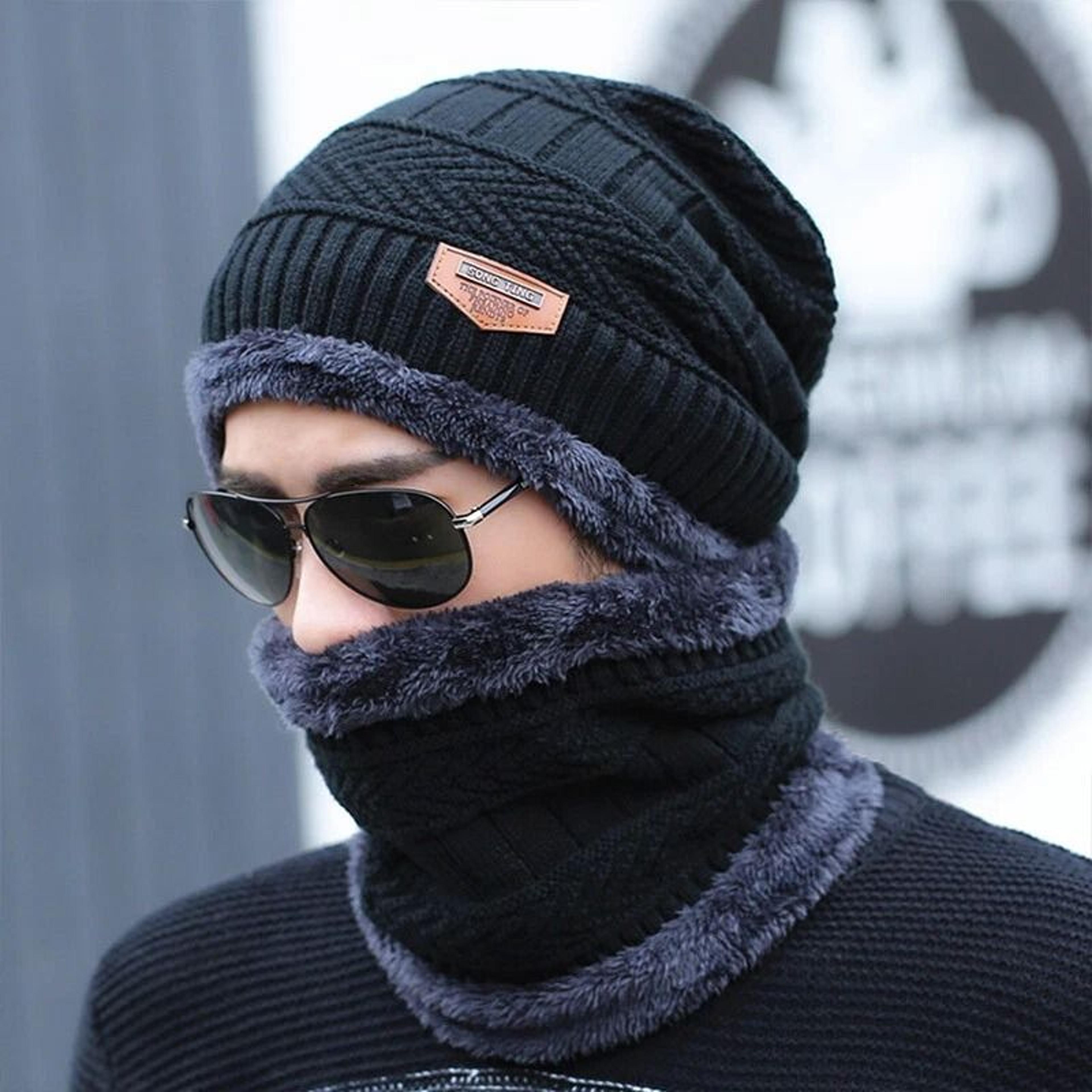 Unisex Fleece Beanie Hat  Scarf Set Arm Slouchy Snow  Ski Cap For Winter Comfort 5