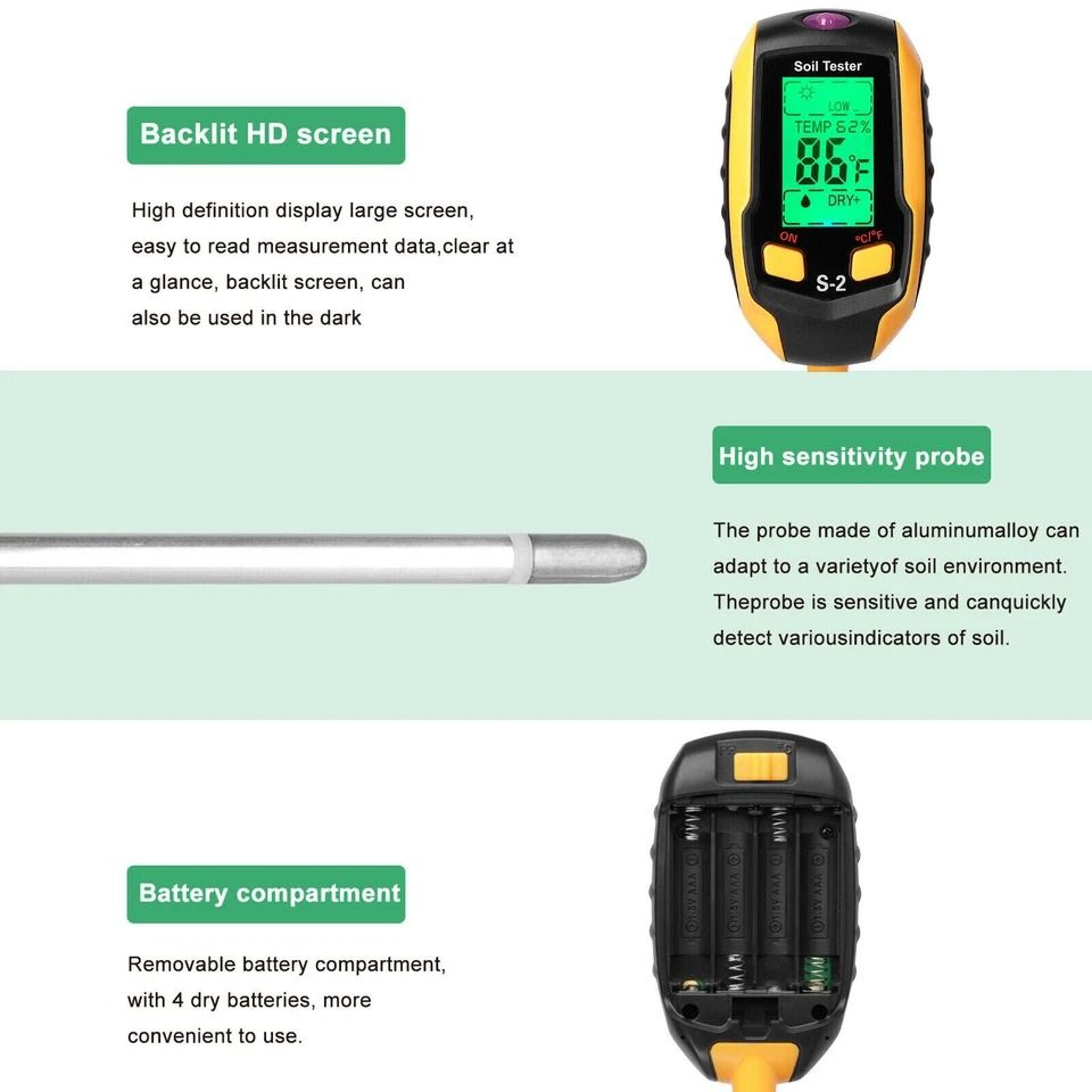 Digital Soil Moisture Tester For Plants Lawn And Garden PH Temperature  Light Meter 5