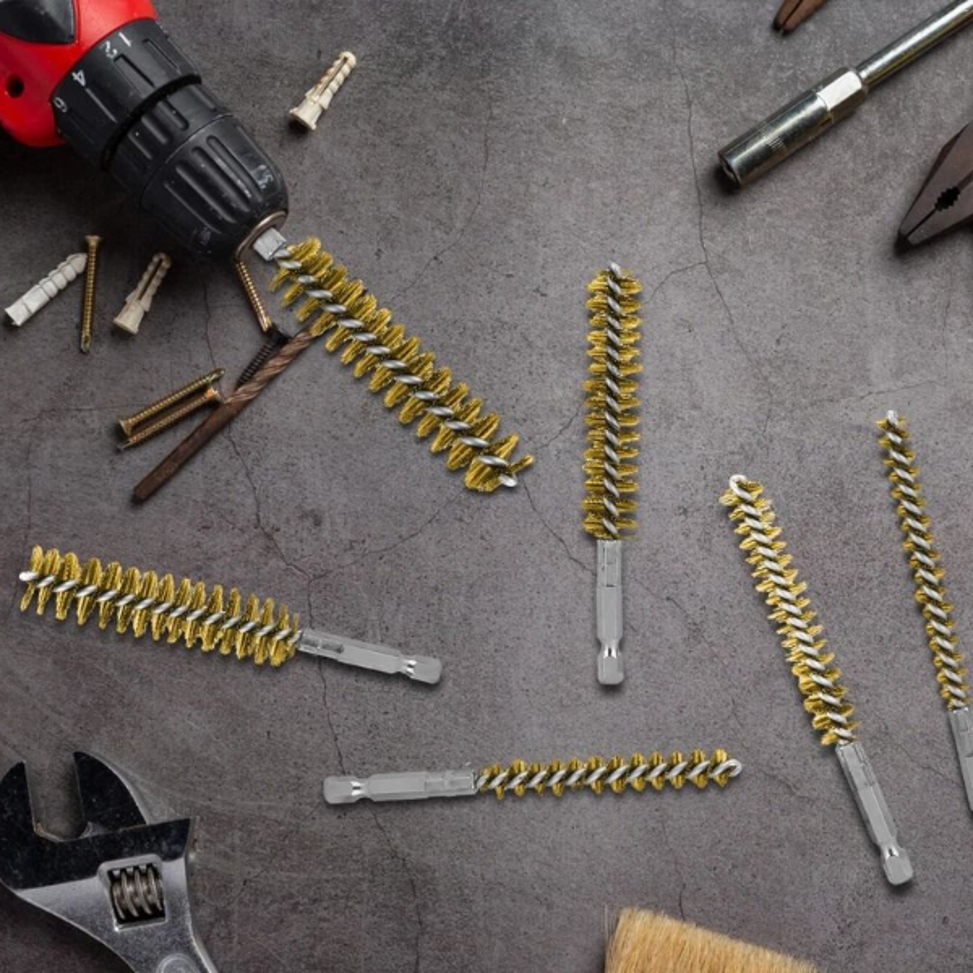 hex shank brass bore cleaning brushes for power drills