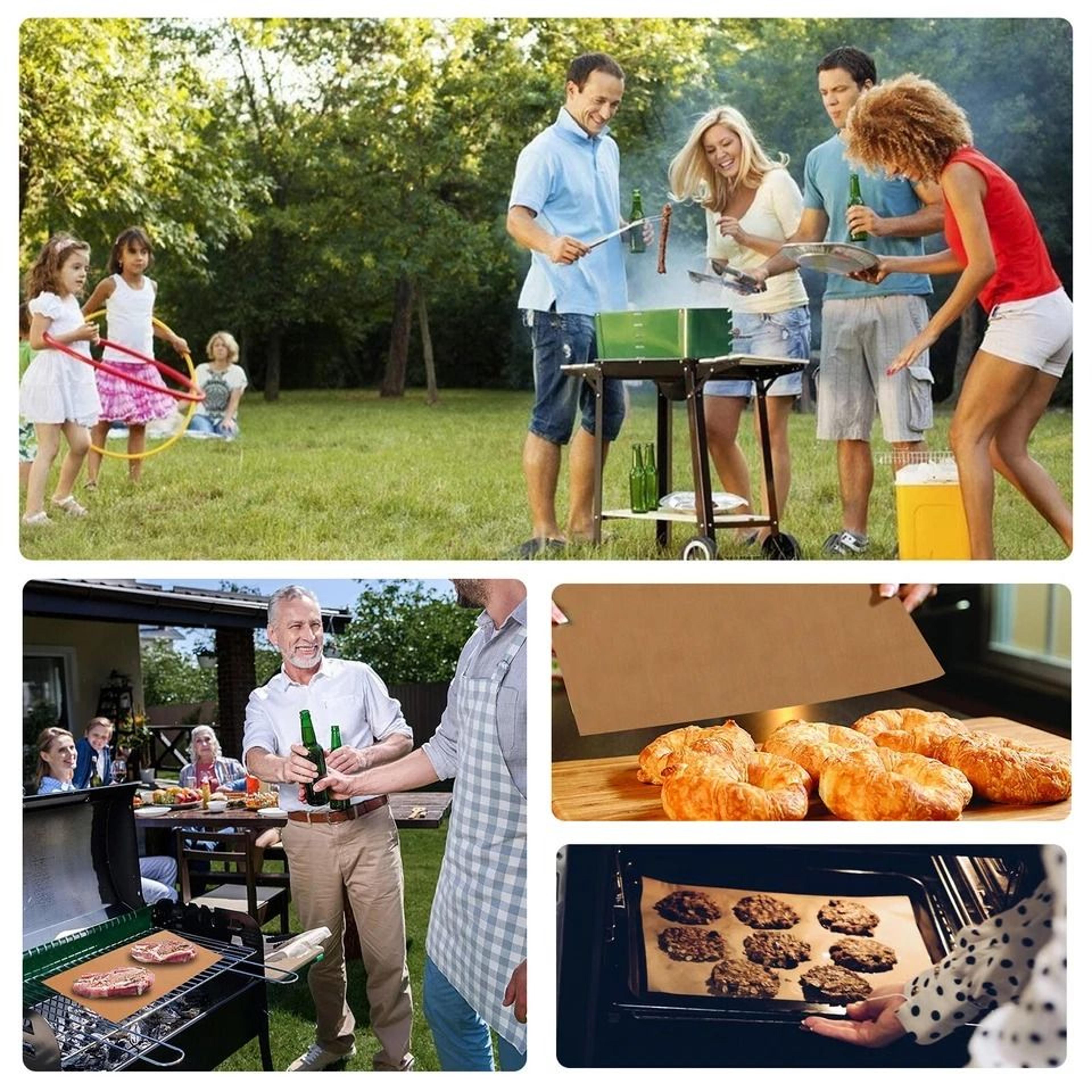 BBQ Copper Grill Mats NonStick Reusable Outdoor Barbecue Cooking Baking Mats 1