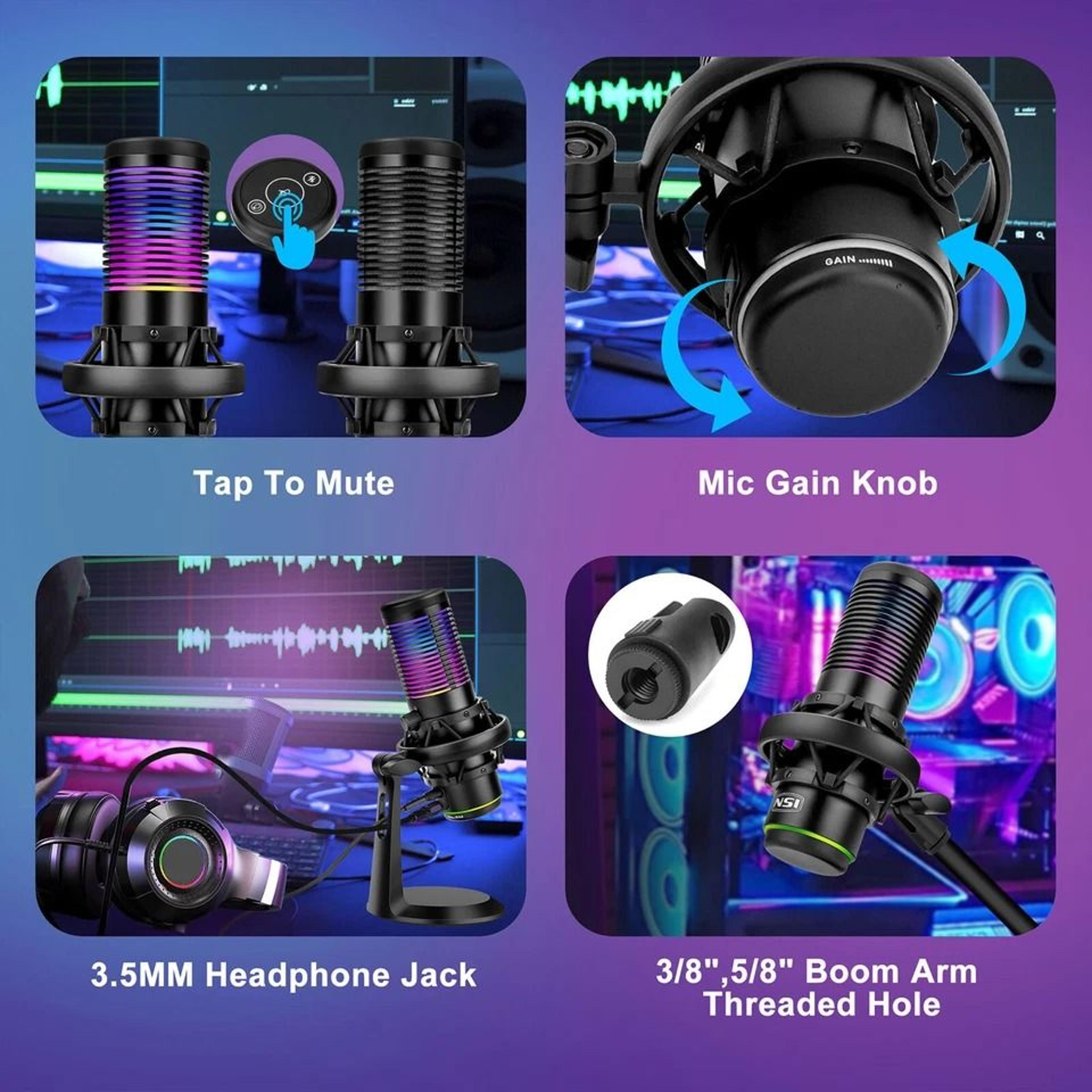 USB Microphone With Noise Cancellation Cardioid Condenser Gaming Mic For PC  Laptop 4
