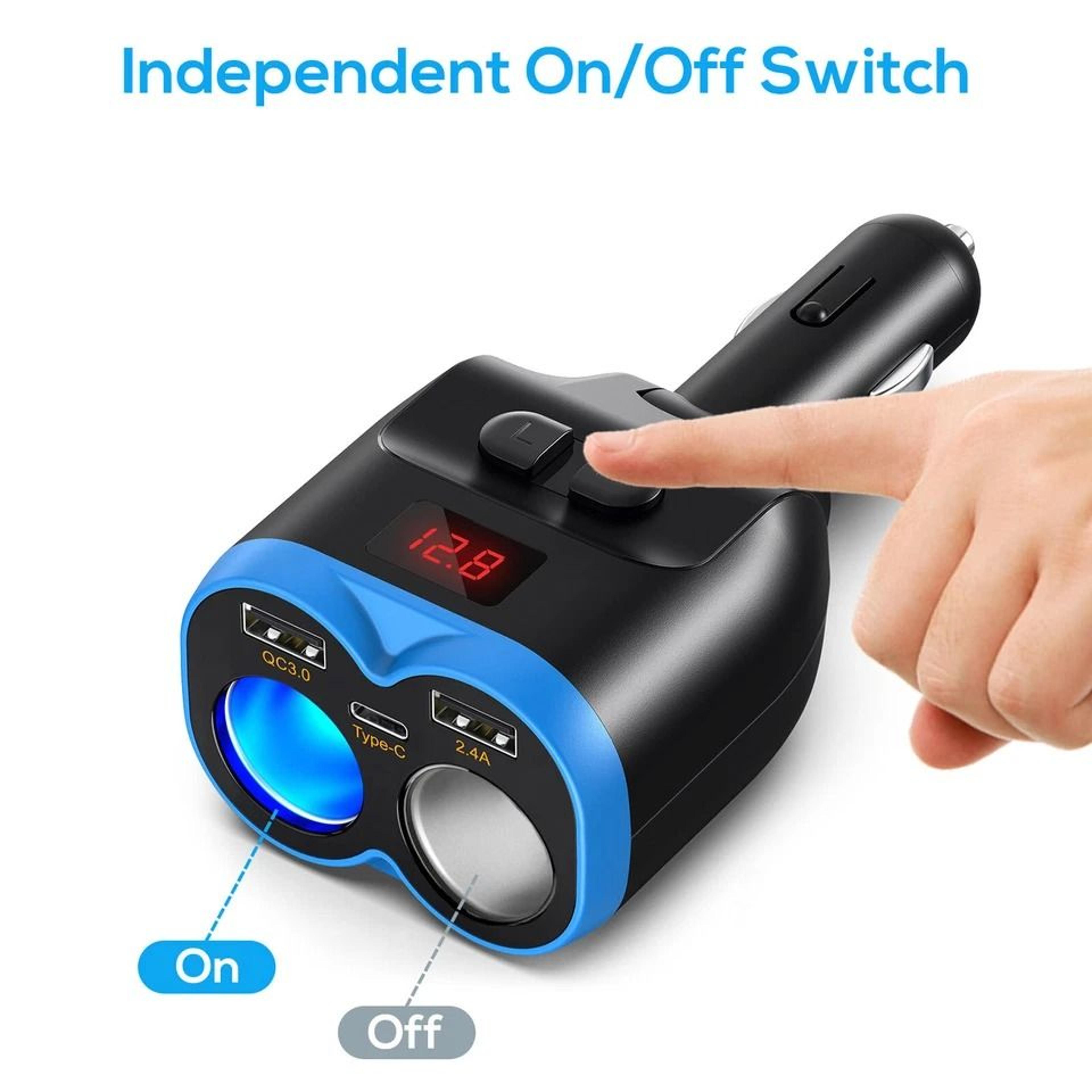 Car Cigarette Lighter Socket Splitter With Dual USB  PD Charger 4