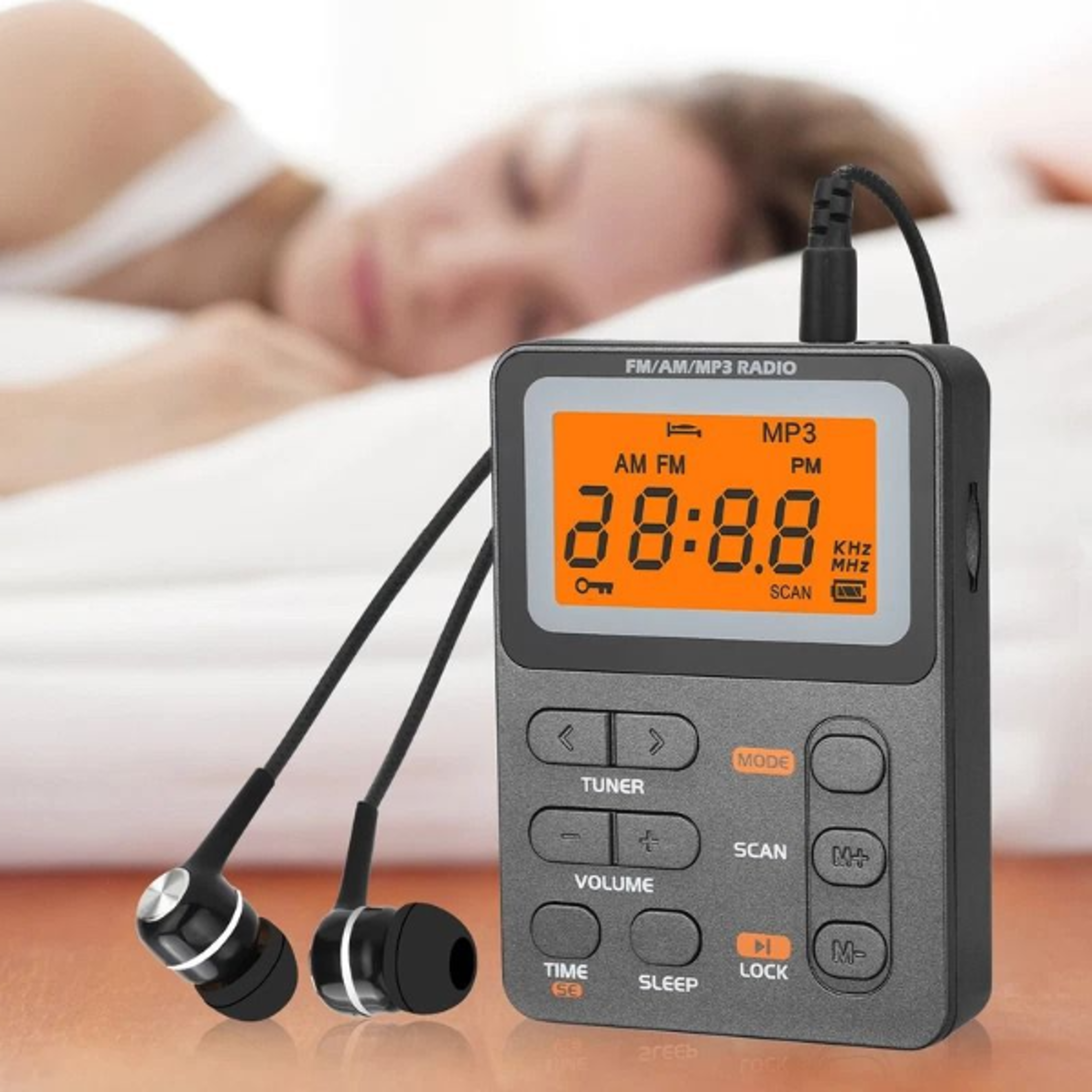 portable radio receiver mp3 player with lcd screen and earphones for walking