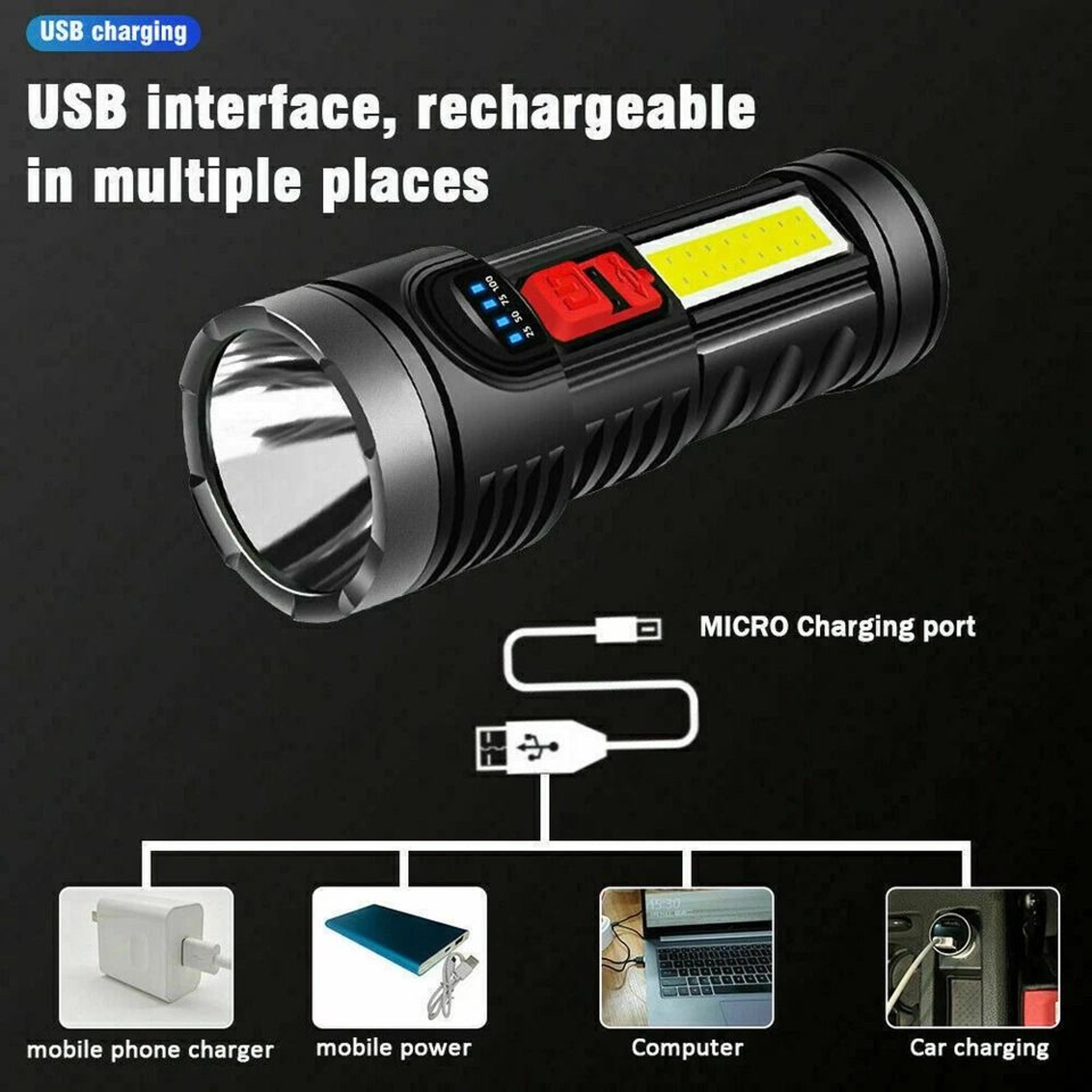 Super Bright Tactical Flashlight USB Rechargeable  Battery Waterproof LED Torch 3