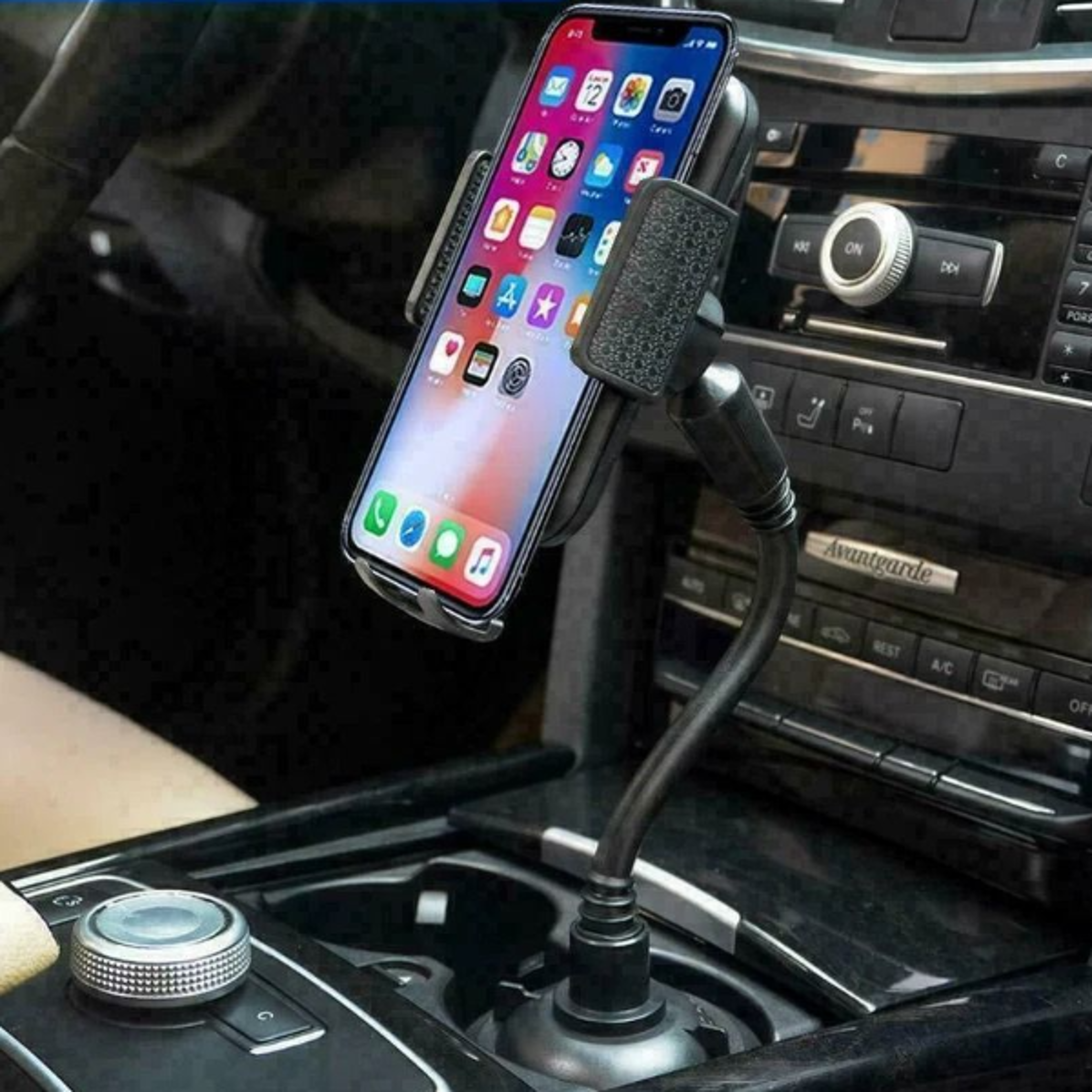 universal adjustable car mount with gooseneck cup holder for cell phones