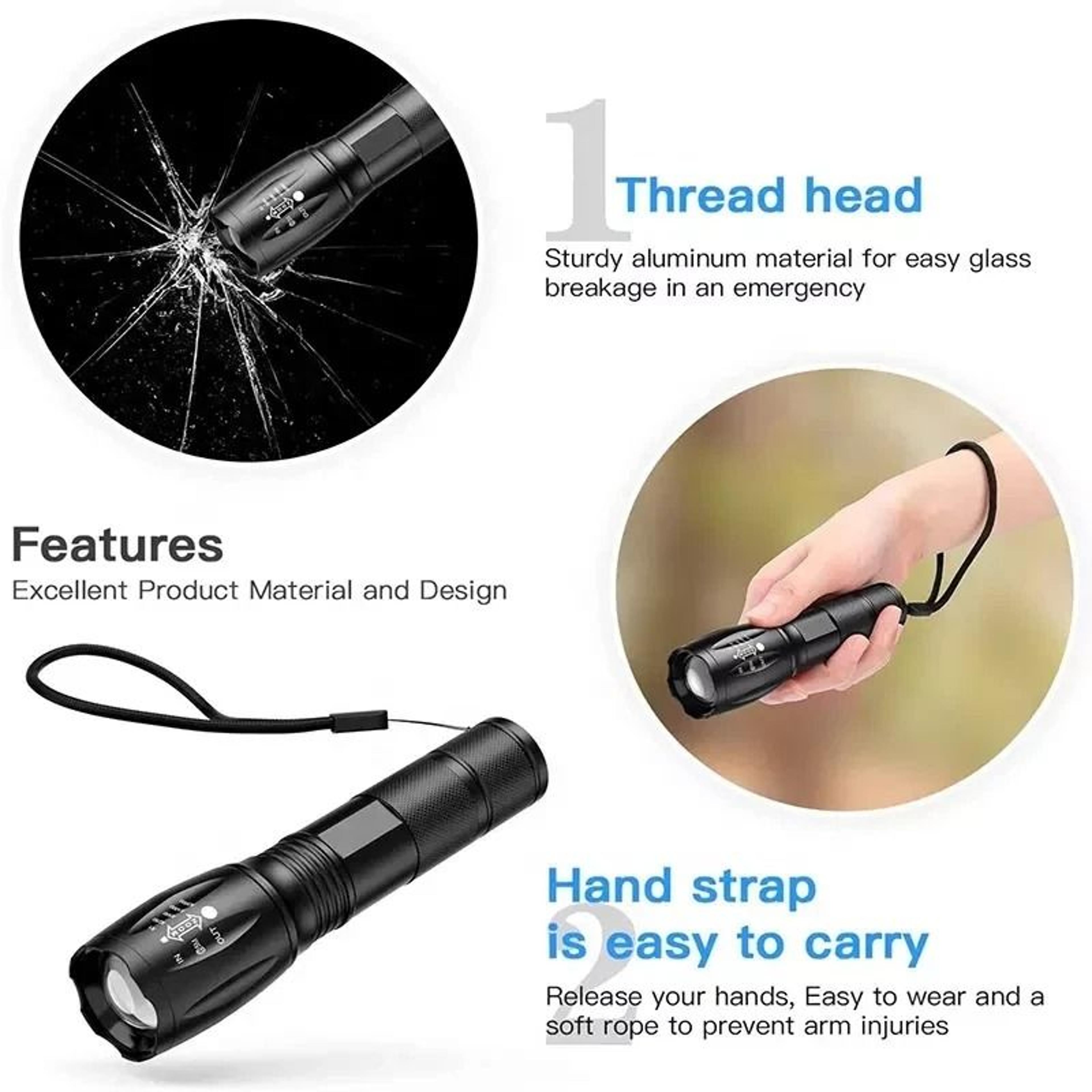 SuperBright Tactical Flashlight Zoomable LED Torch Searchlight For Outdoors  Emergencies 15