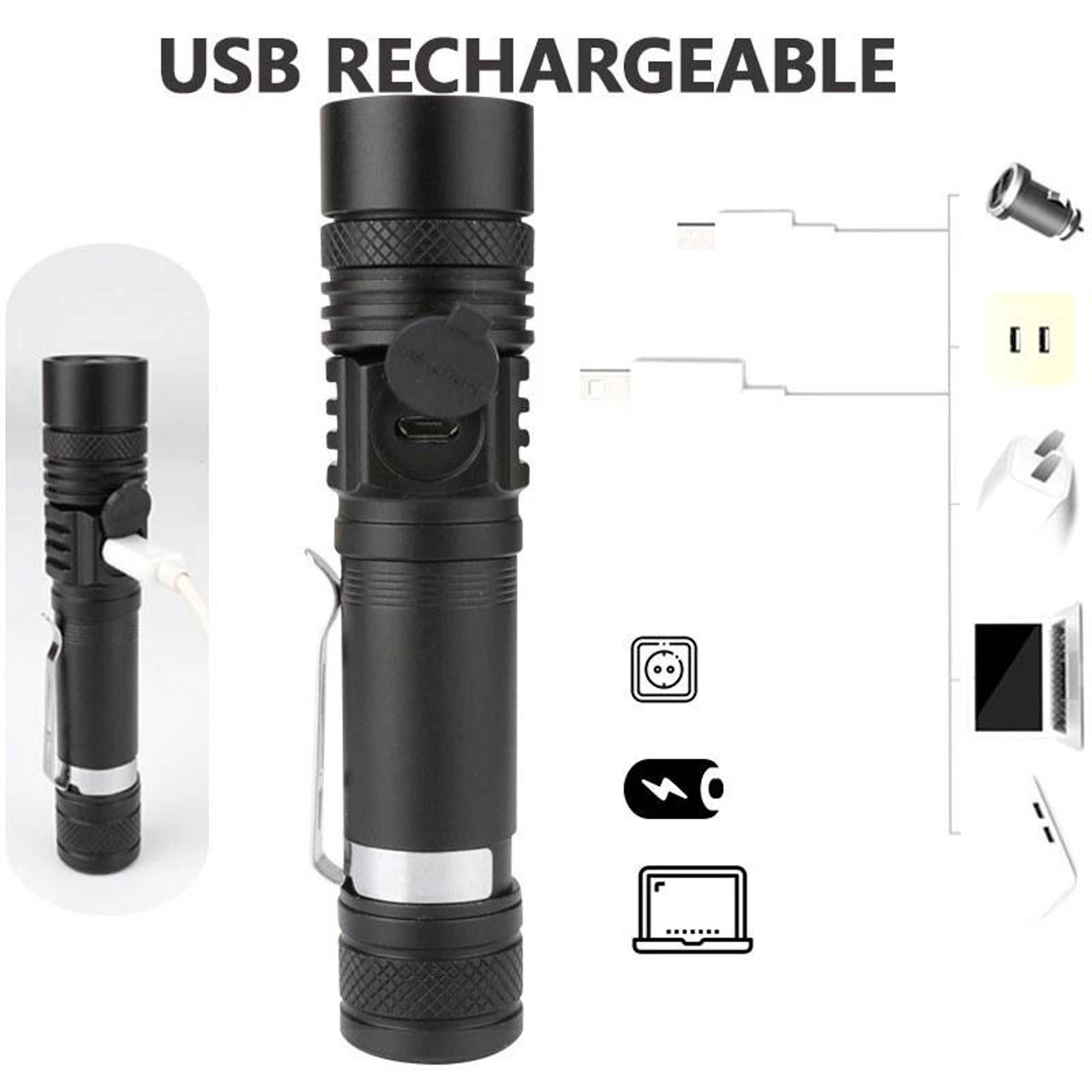Rechargeable Tactical LED Flashlight Super Bright Zoomable USB Rechargeable Waterproof 8