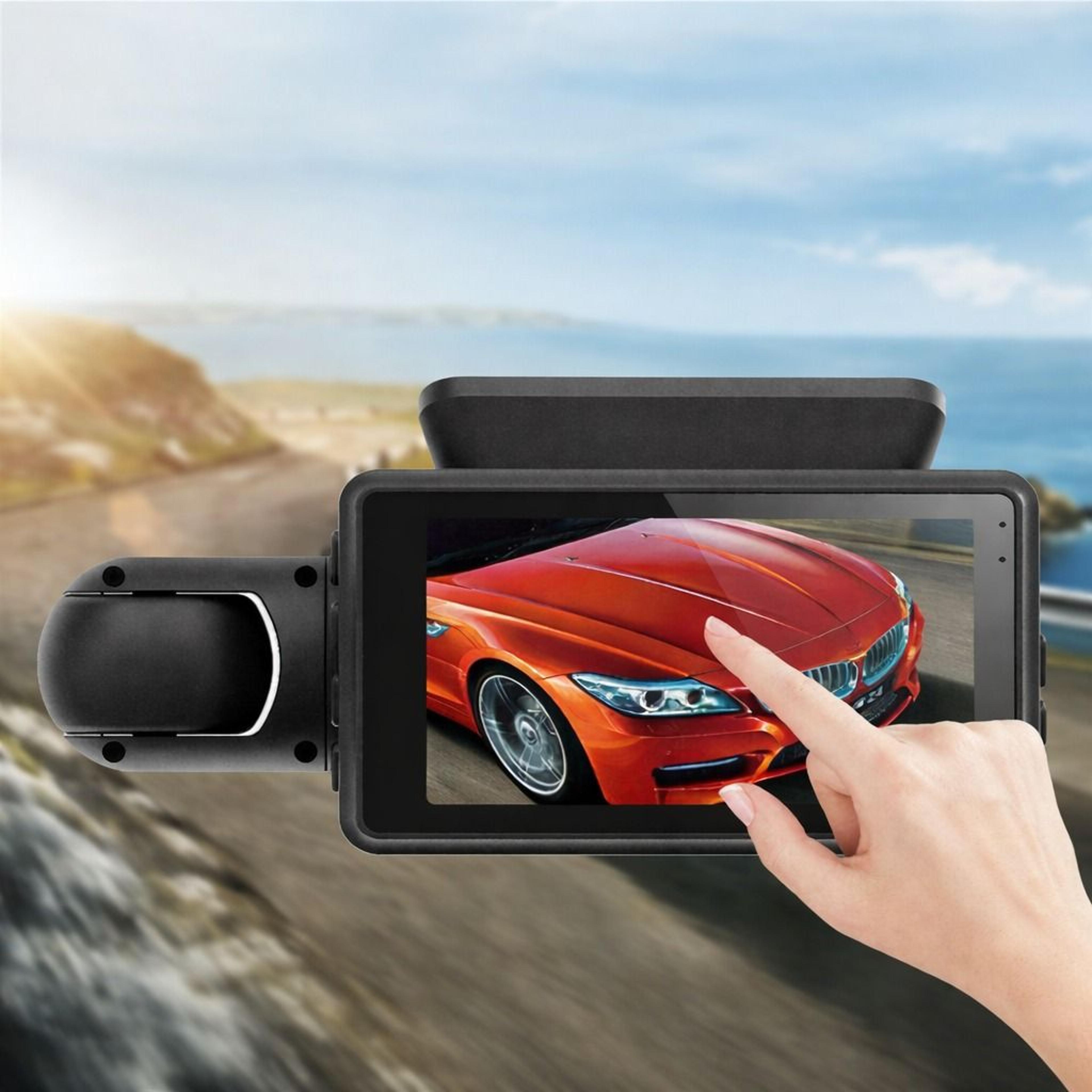 dual lens car dvr dash cam video recorder with g-sensor and front & inside cameras