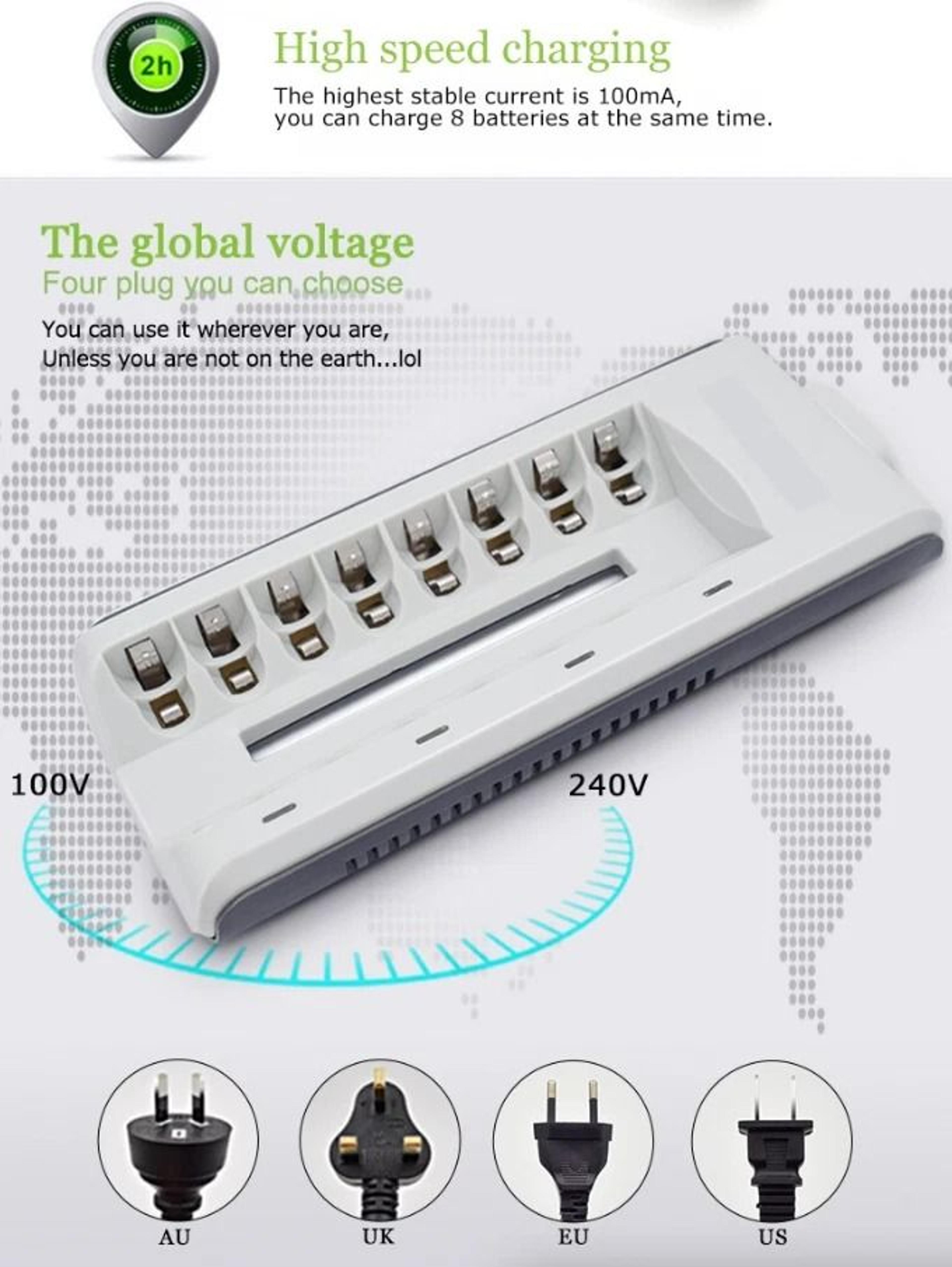 Rechargeable Battery Charger With 8 Slots Fast Charge 9