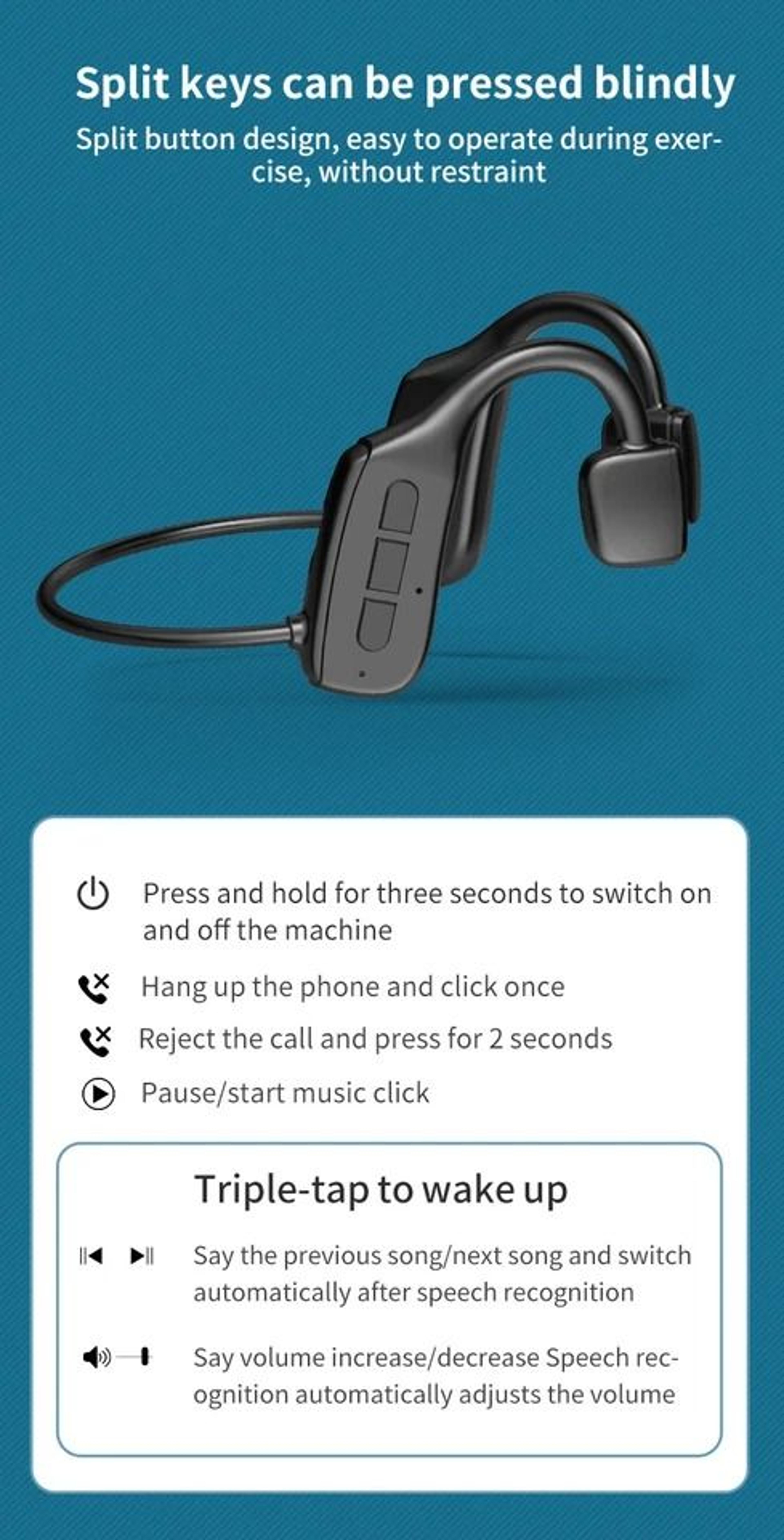 Bone Conduction Headphones Bluetooth Wireless Headset For Outdoor Sports Waterproof Ergonomic Earbu 5