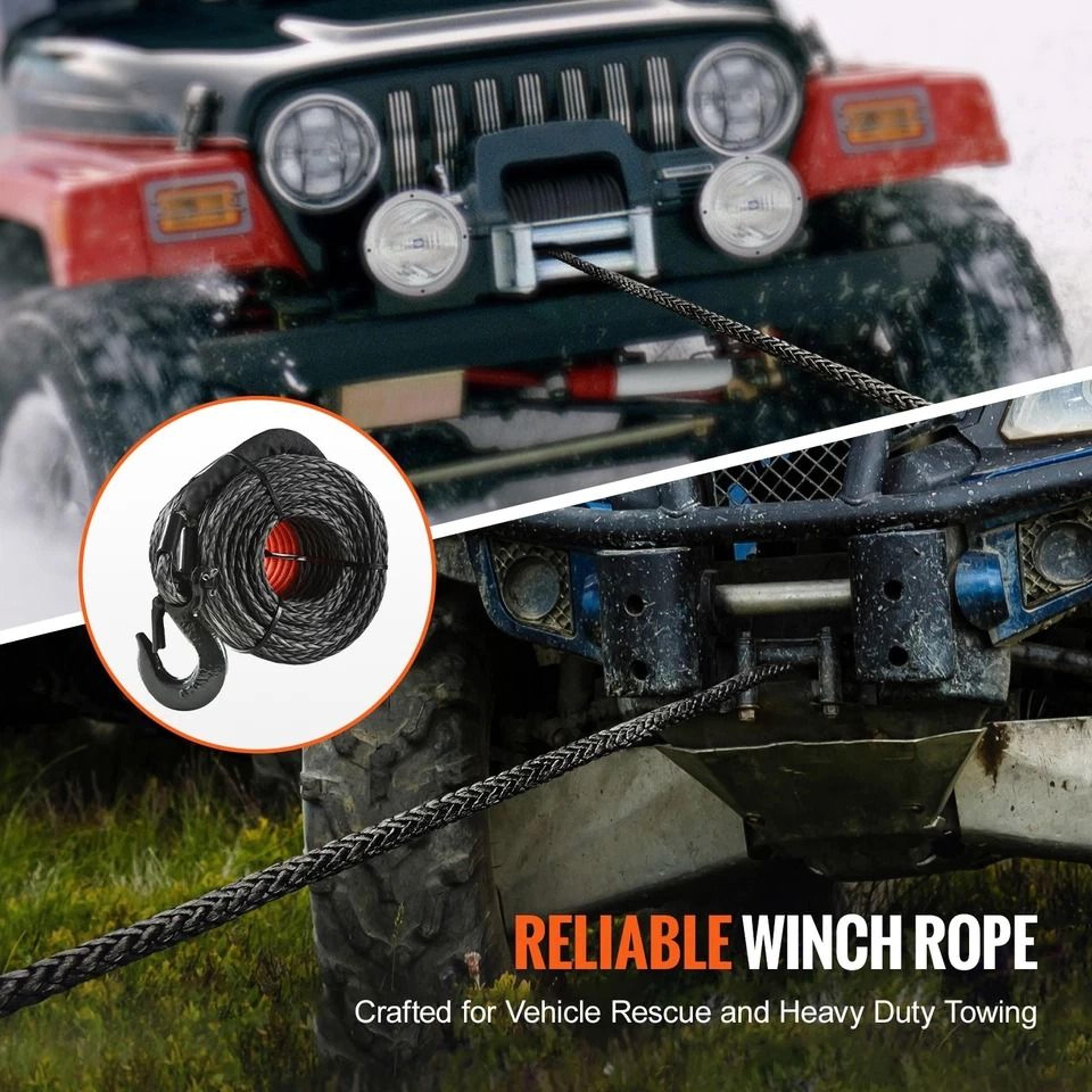 Heavy Duty Synthetic Winch Rope Recovery Line For SUV Truck ATV With Protective Sleeve 1