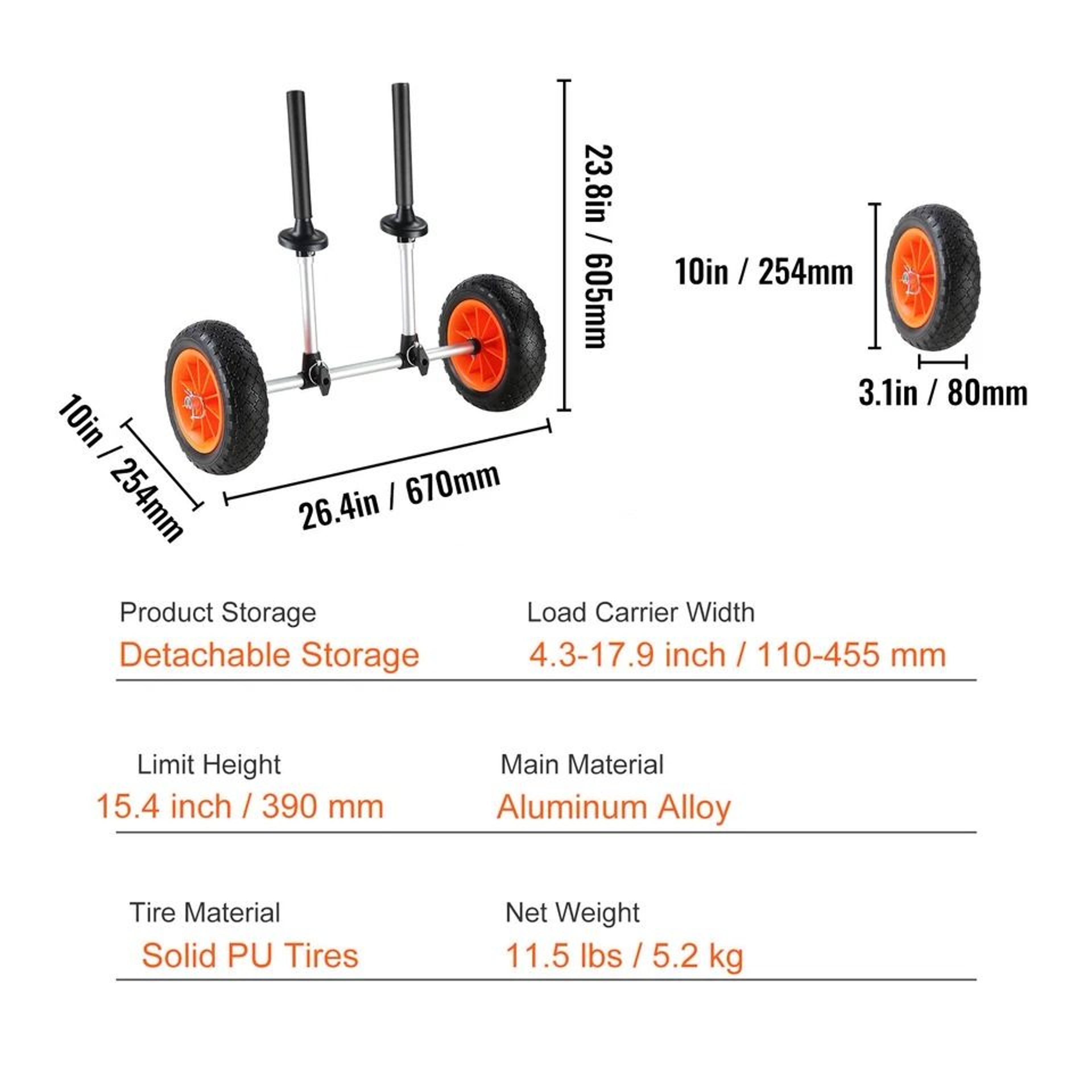 Adjustable Kayak Cart With Solid Tires For Canoe  Boat Carrier 3