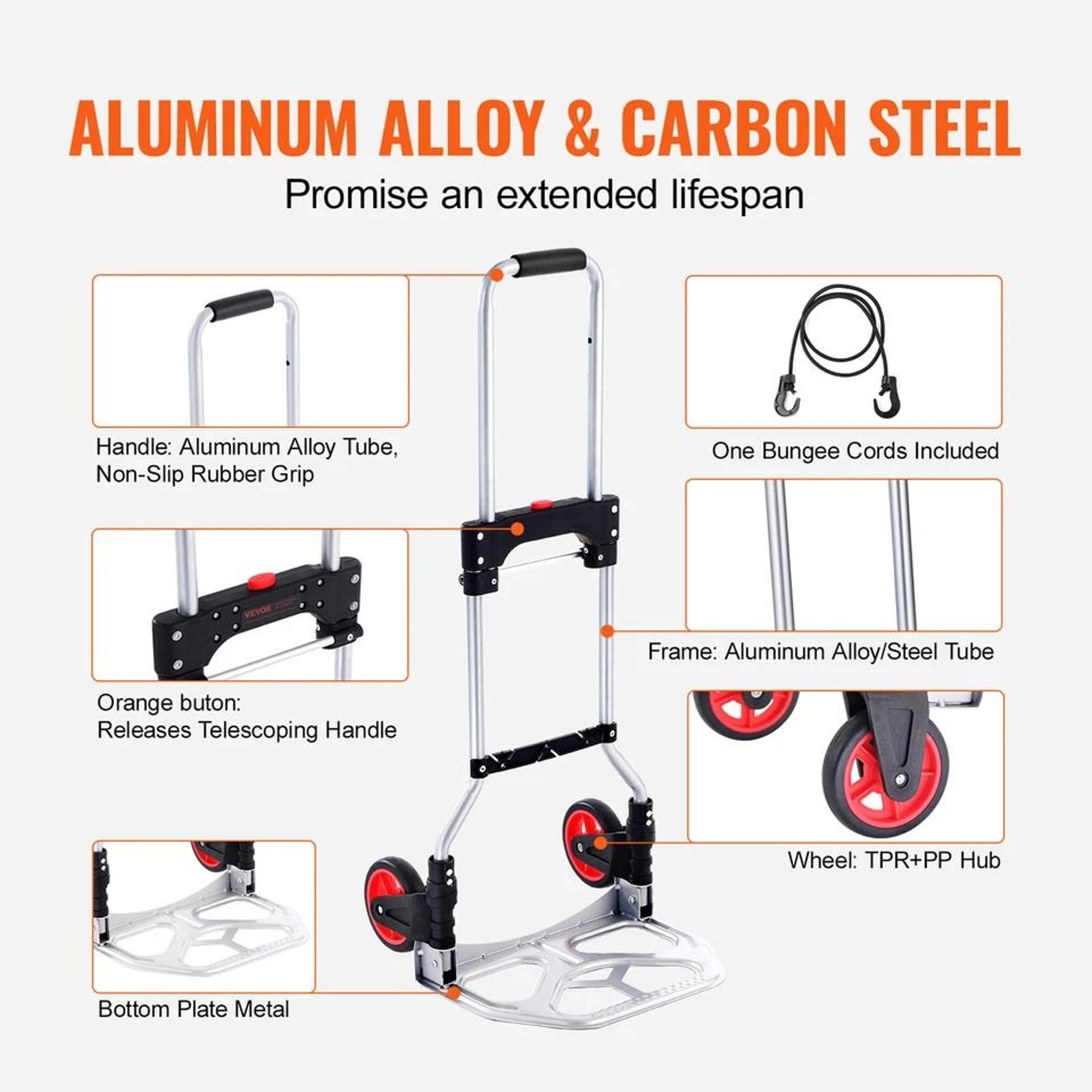 Folding Hand Truck Aluminum Trolley Cart Dolly With Bungee Cord 7