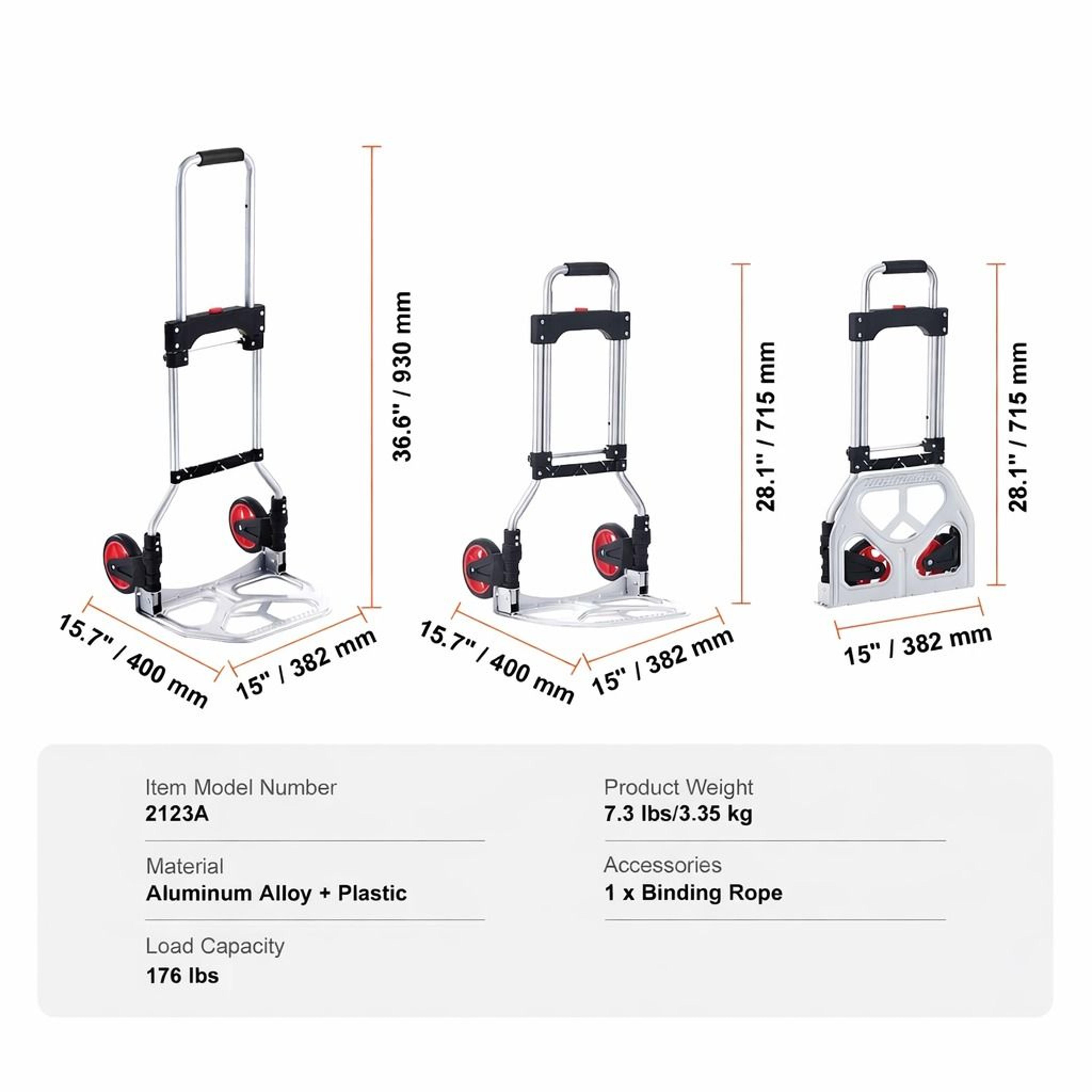 Folding Hand Truck Aluminum Trolley Cart Dolly With Bungee Cord 3
