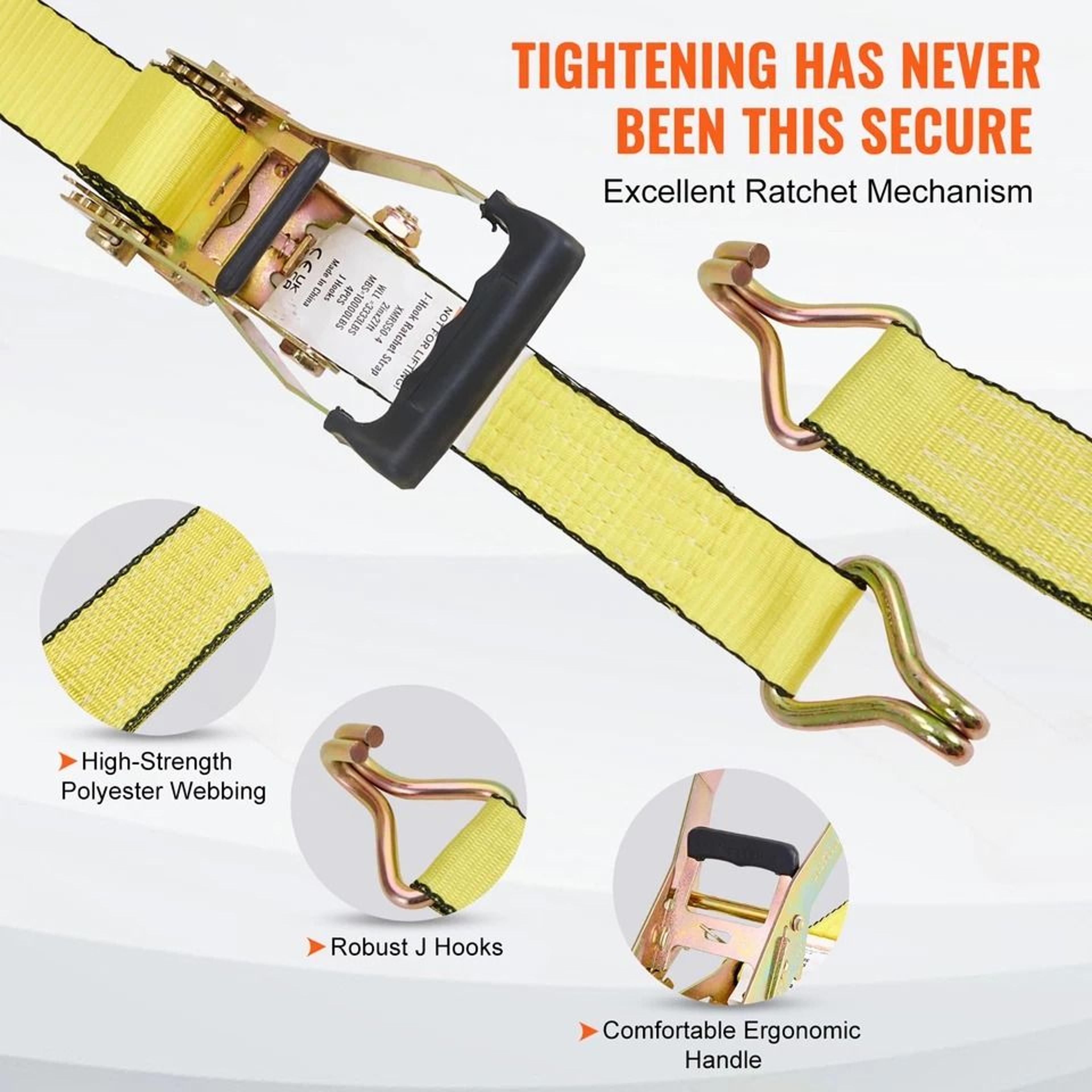 Heavy Duty Ratchet Tie Down Straps Double J Hooks For Secure Cargo Strapping 6