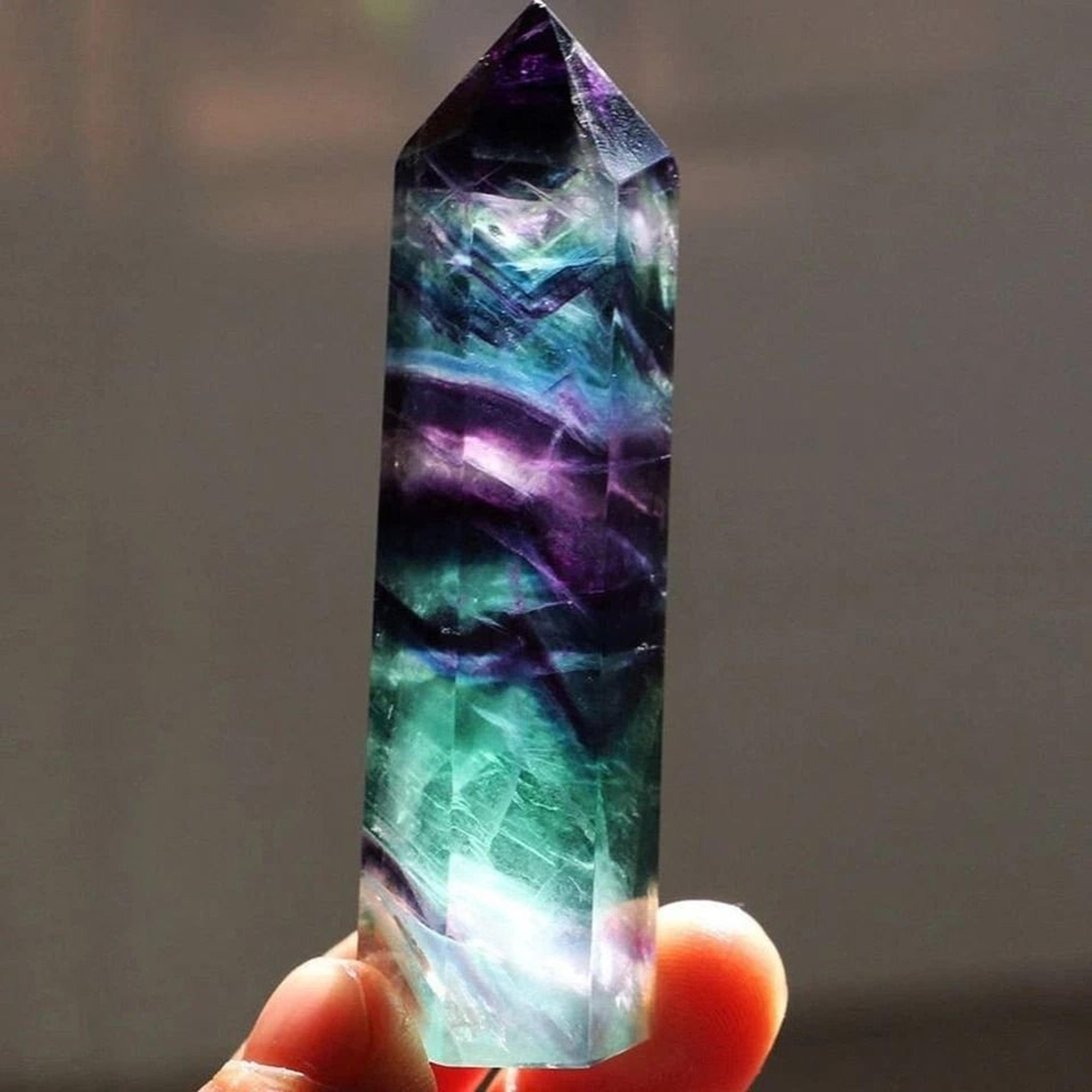 rainbow fluorite crystal healing wand obelisk tower point energy & clarity decor