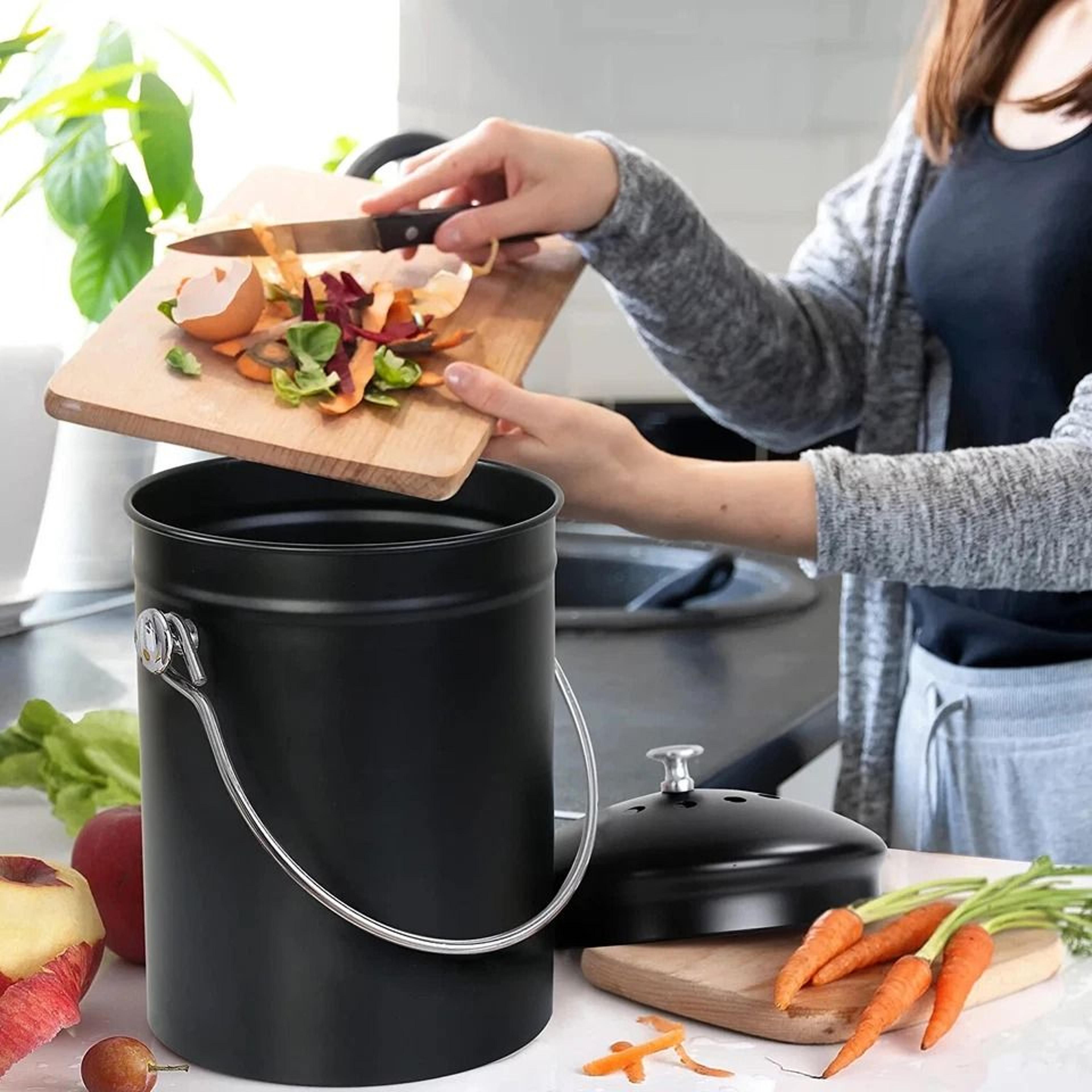 kitchen stainless steel kitchen compost bin with lid and spare charcoal filter