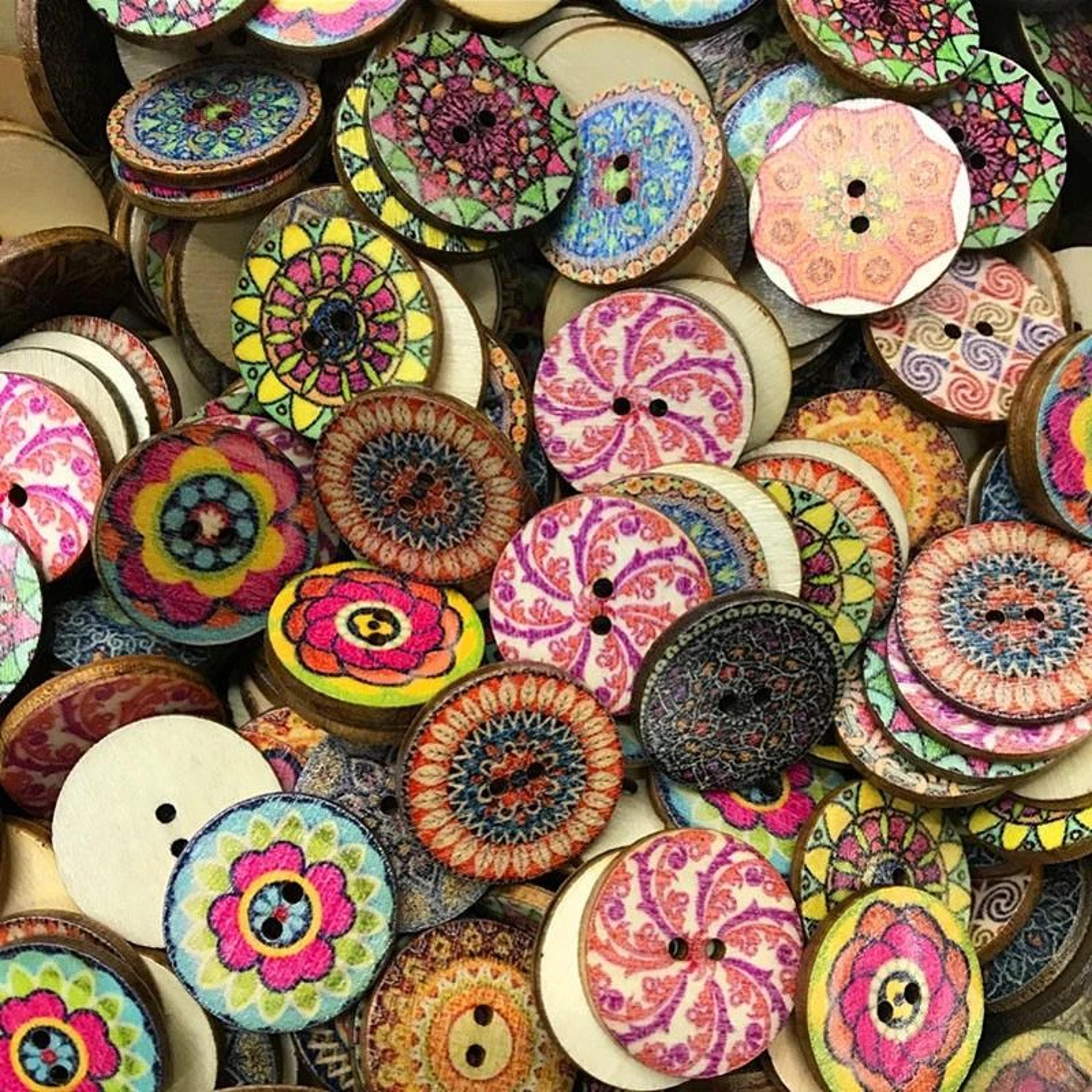 mixed boho flower wooden buttons for sewing & diy crafts