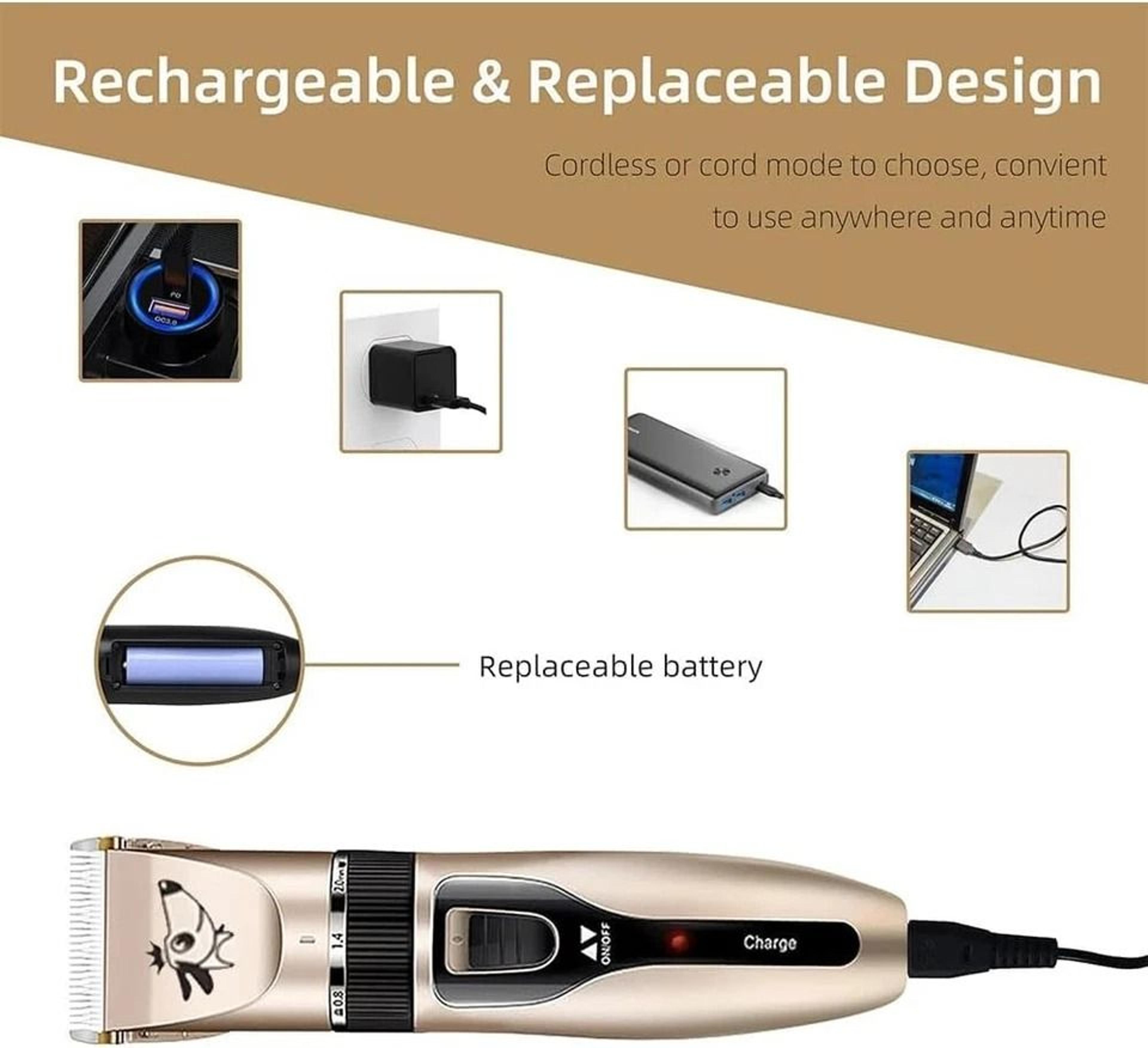 Rechargeable Cordless Pet Grooming Kit Electric Hair Clipper  Trimmer Set For Dogs  Cats 2