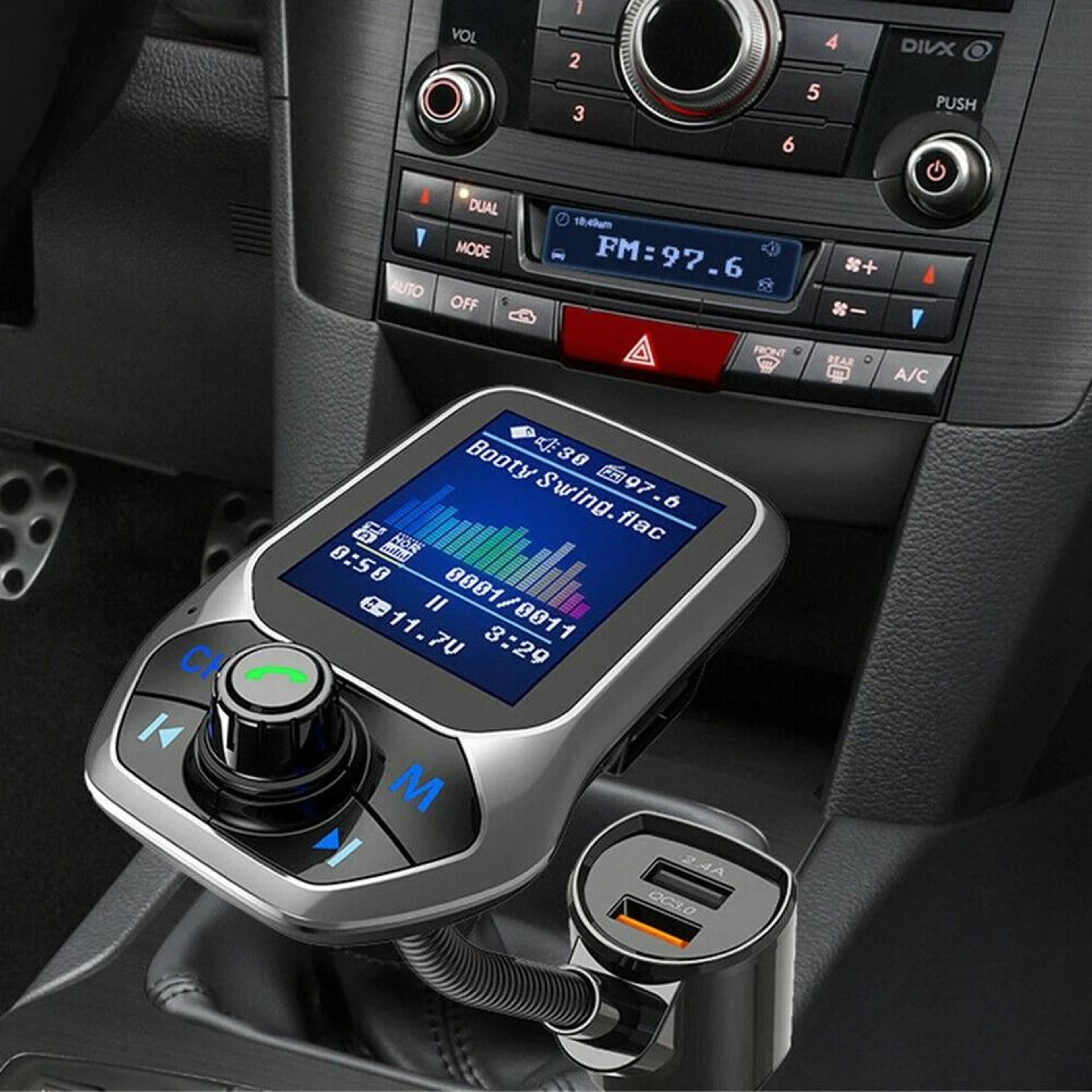 bluetooth car fm transmitter mp3 player with hands free calling, usb charger & qc3.0 fast charging