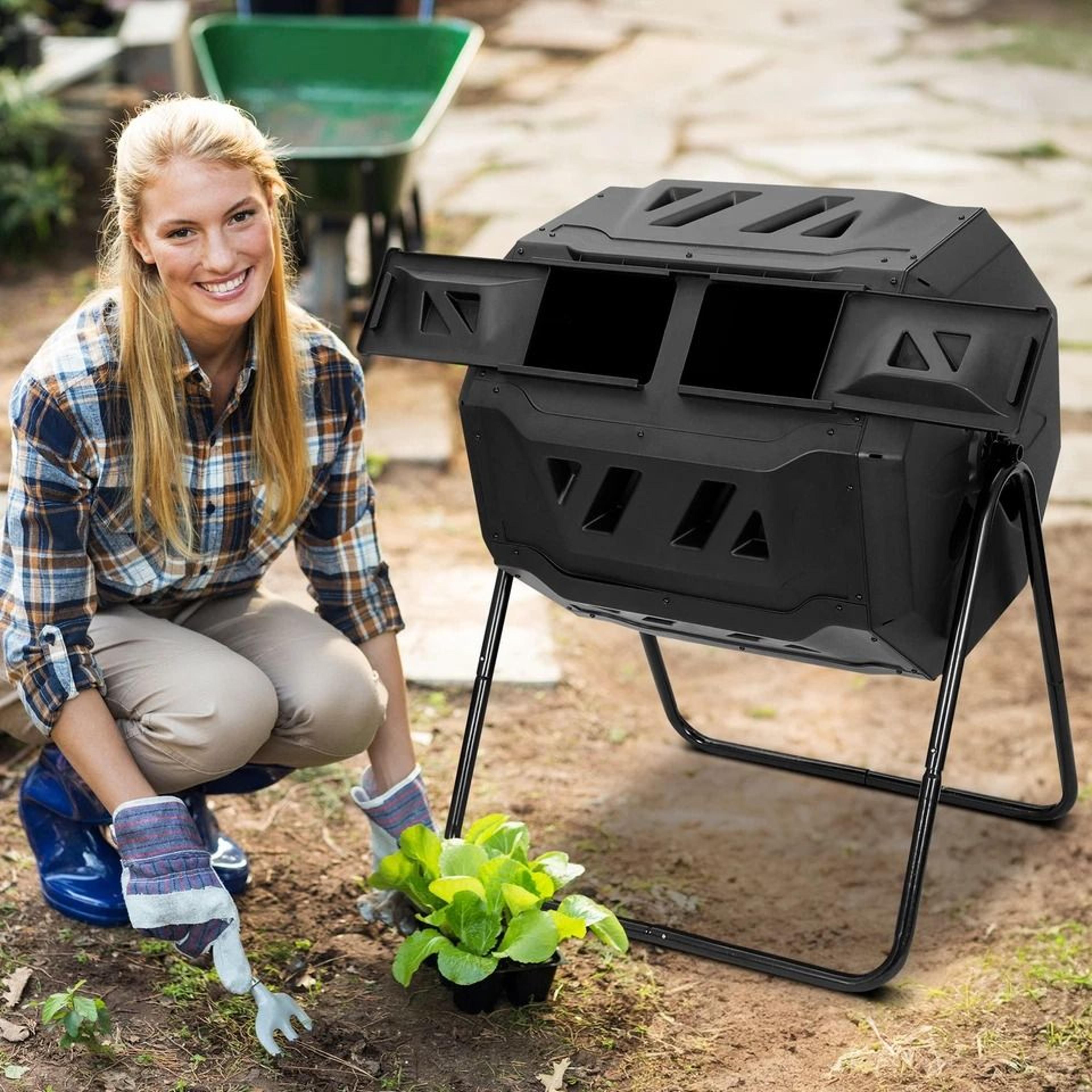 dual chamber compost tumbler outdoor rotating compost bin large capacity garden compost bin