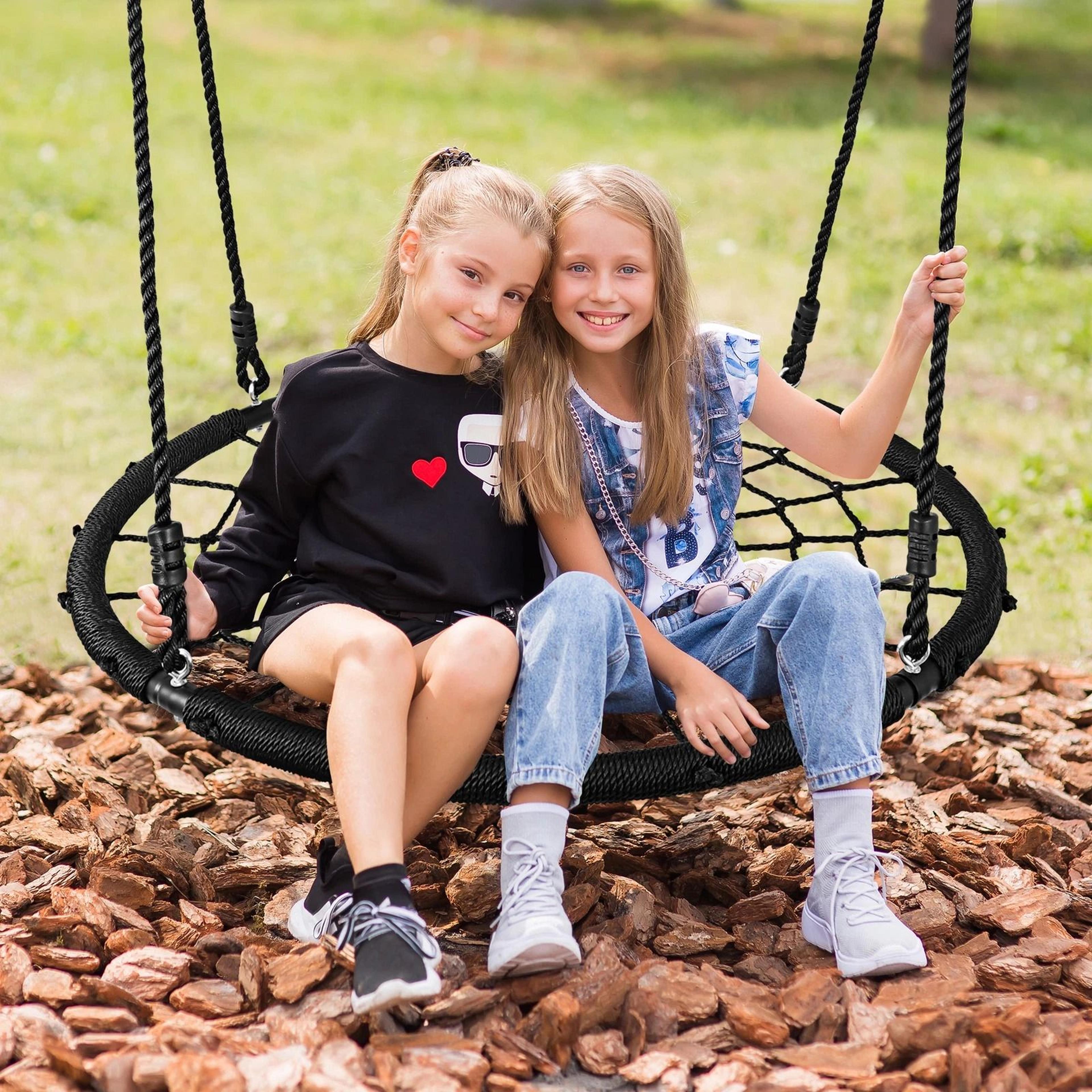 spider web tree swing outdoor kids platform swing with heavy duty rope and steel frame