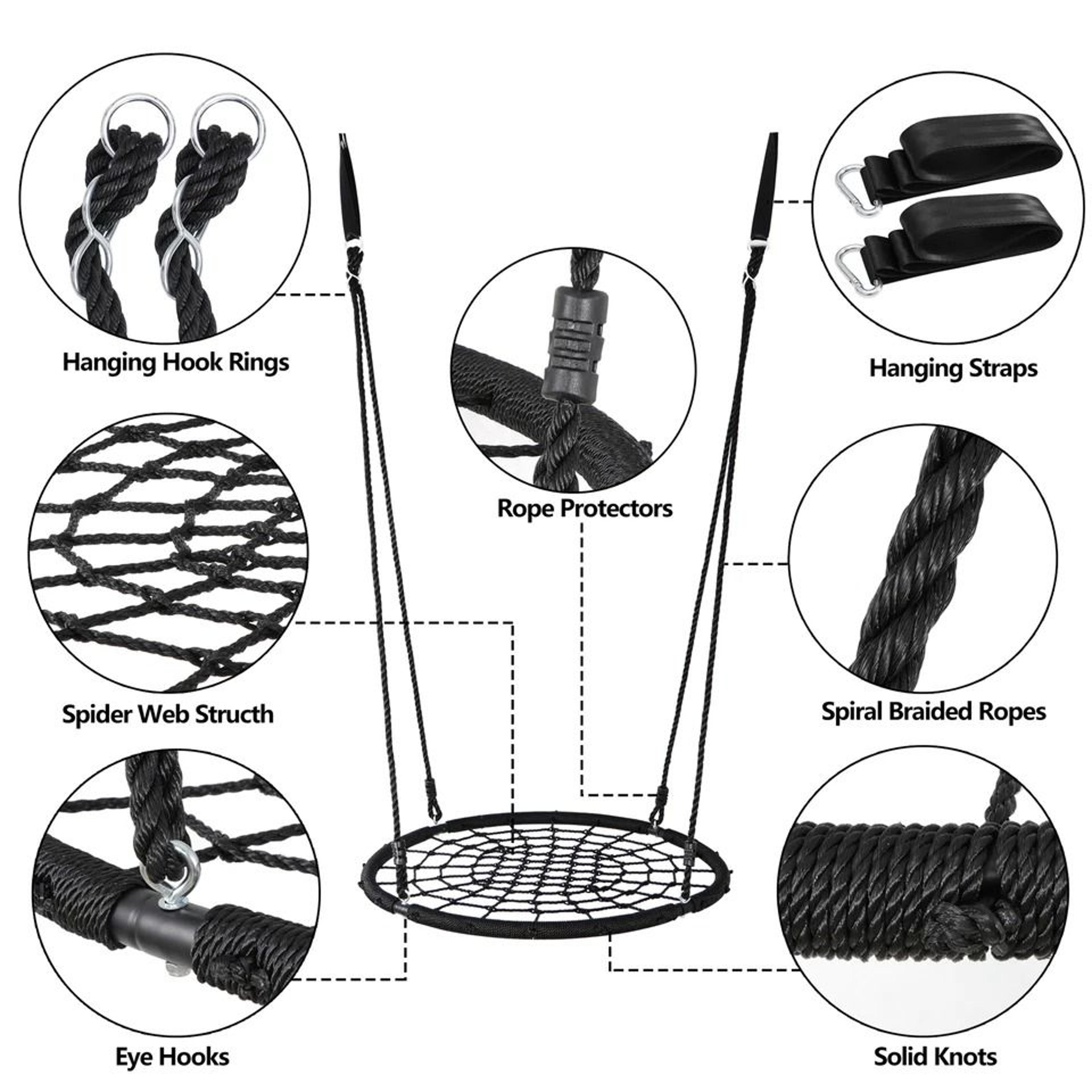 Spider Web Tree Swing Outdoor Kids Platform Swing With Heavy Duty Rope And Steel Frame 7