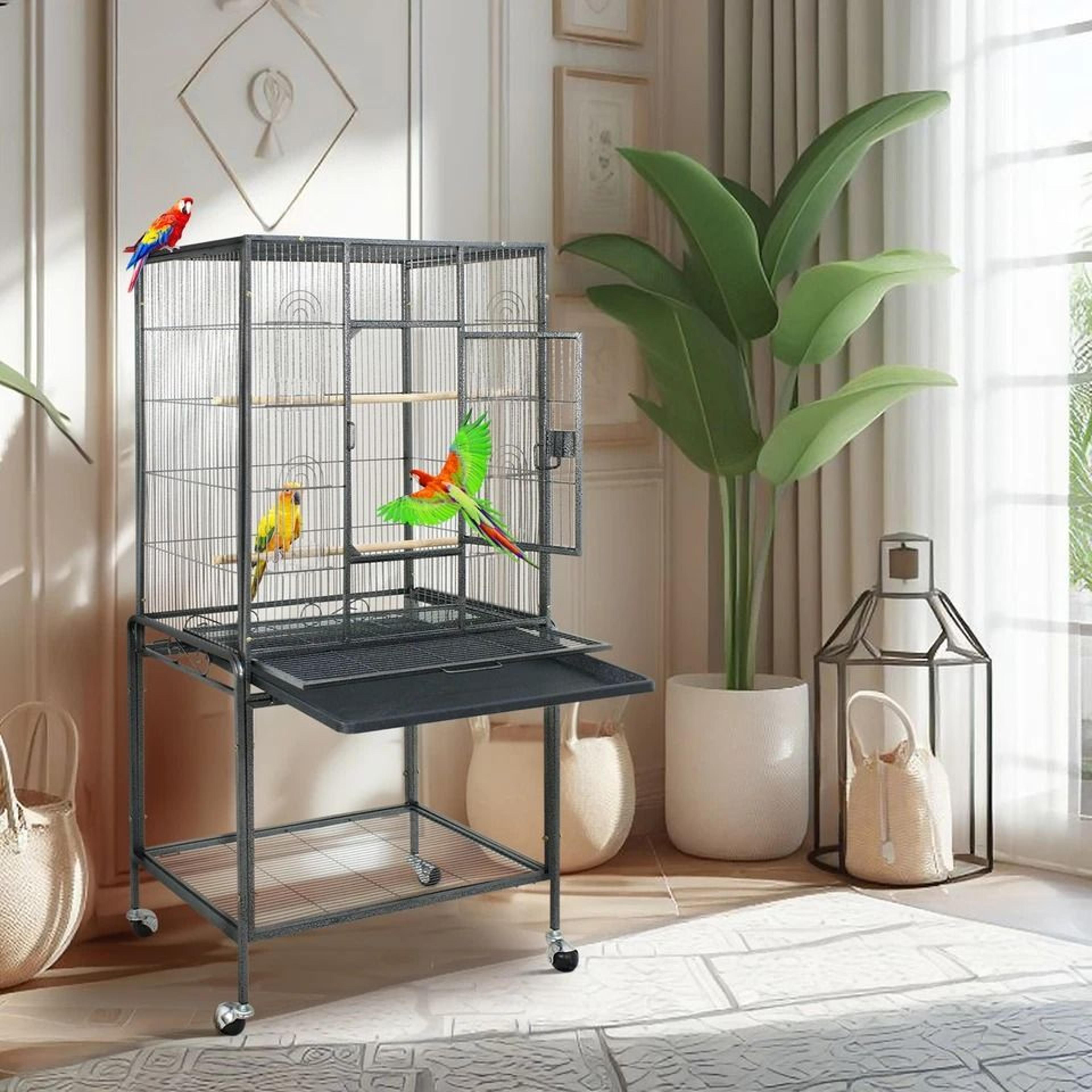 large bird cage with play top and stand rolling parrot cockatiel cage with easy clean tray