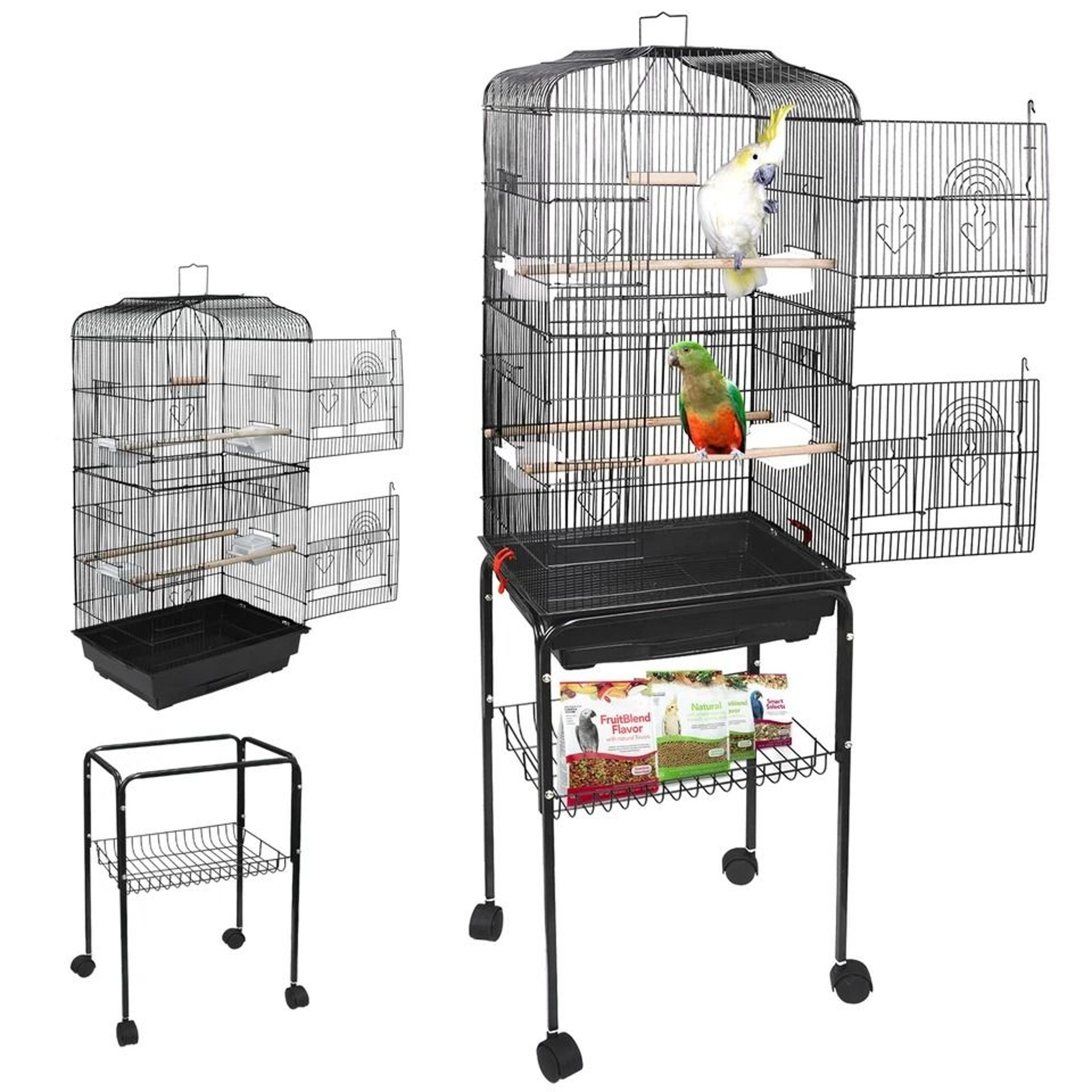 rolling bird cage with stand for cockatiel parakeet finch canary spacious wrought iron home