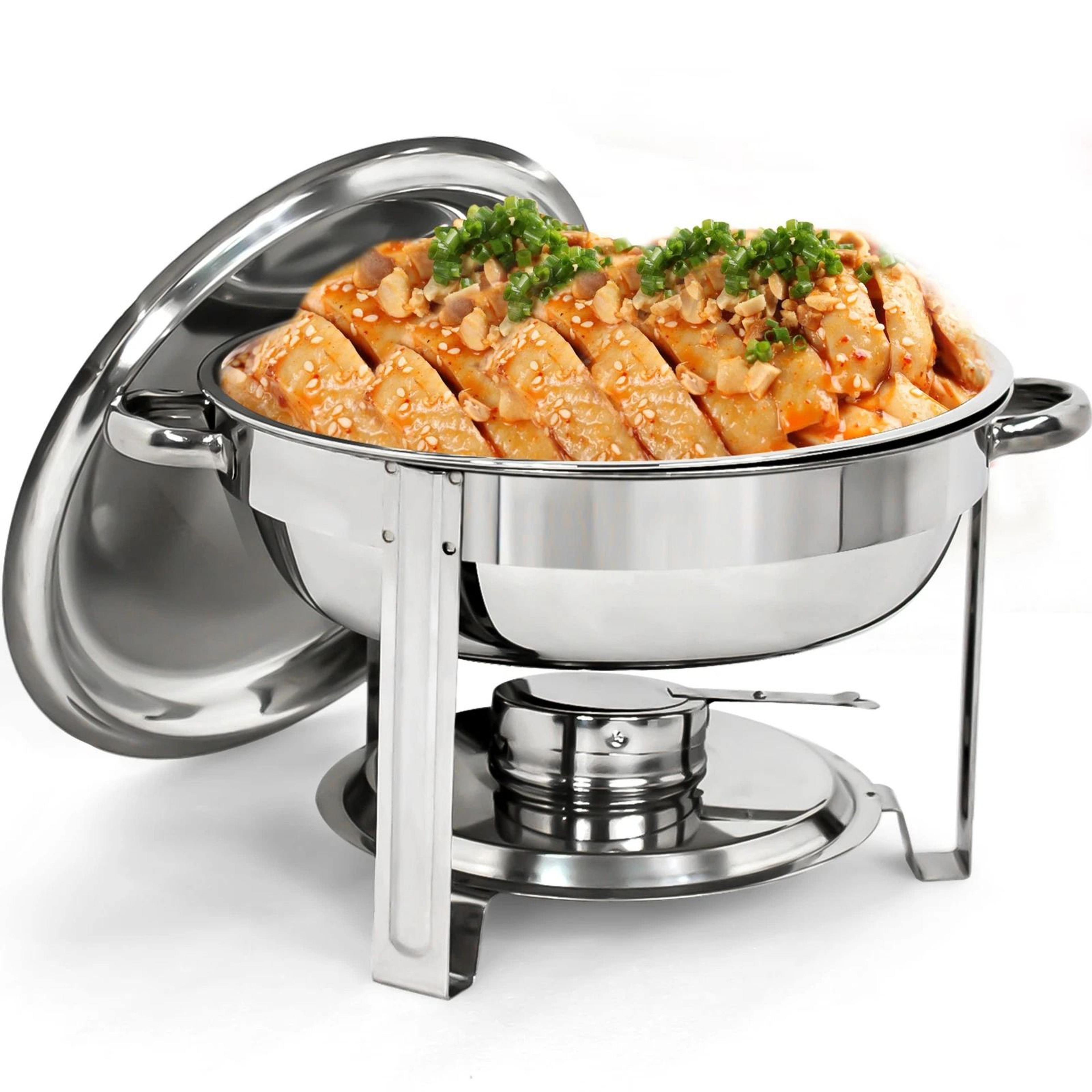 stainless steel round chafing dish buffet set full size catering food warmer with lid and fuel holder