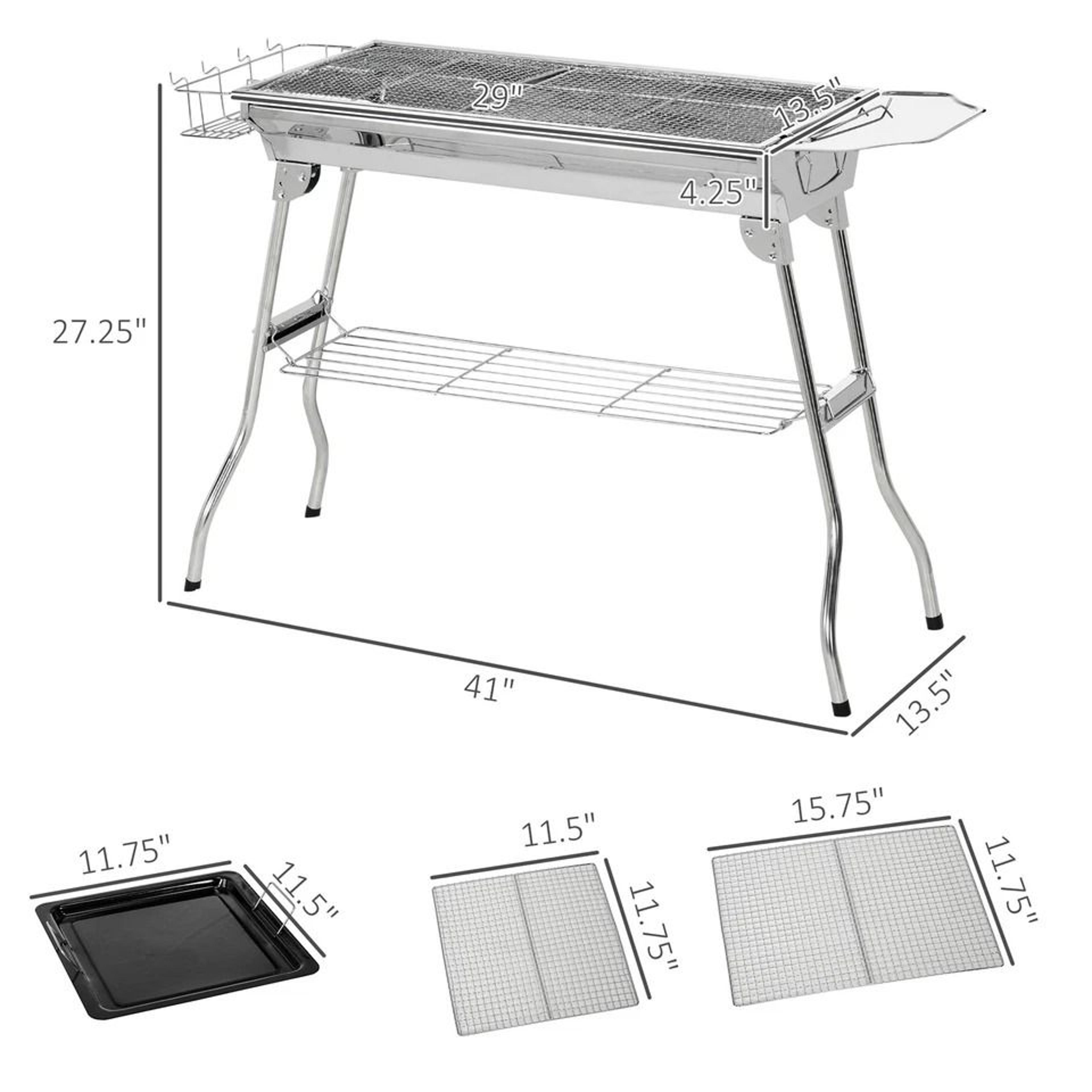 Outsunny Portable Charcoal BBQ Grill Folding Stainless Steel Camping Grill 4