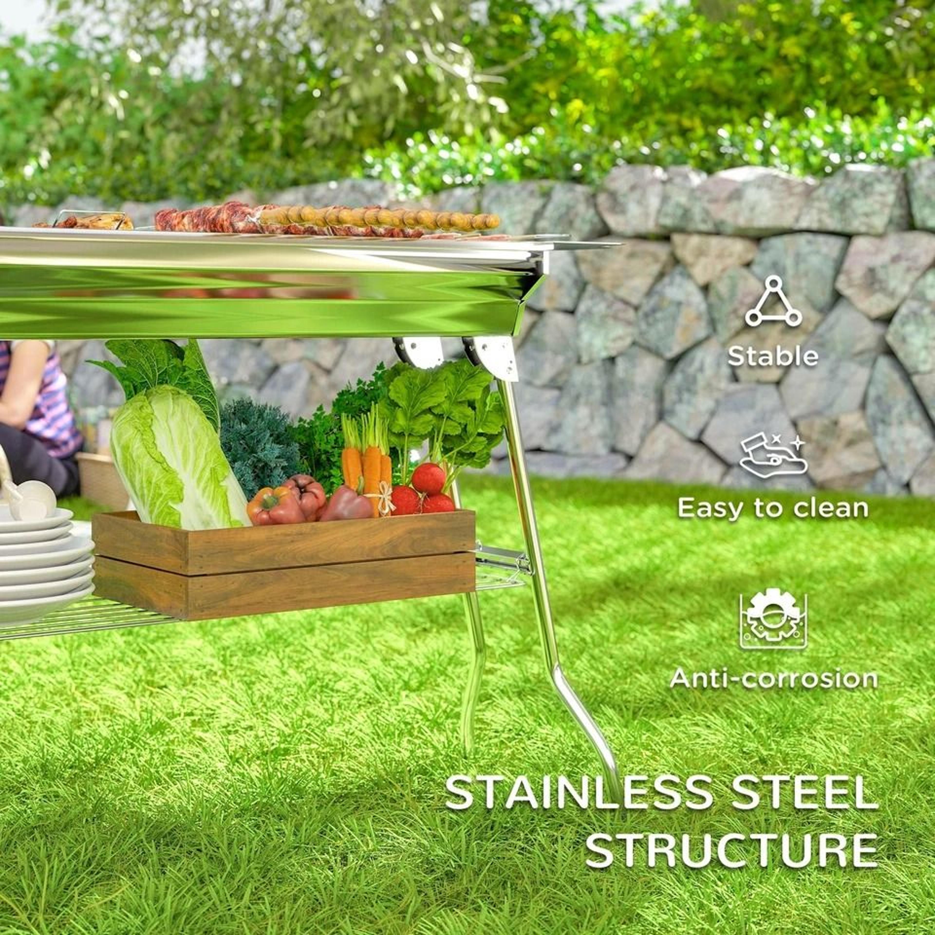 Outsunny Portable Charcoal BBQ Grill Folding Stainless Steel Camping Grill 1