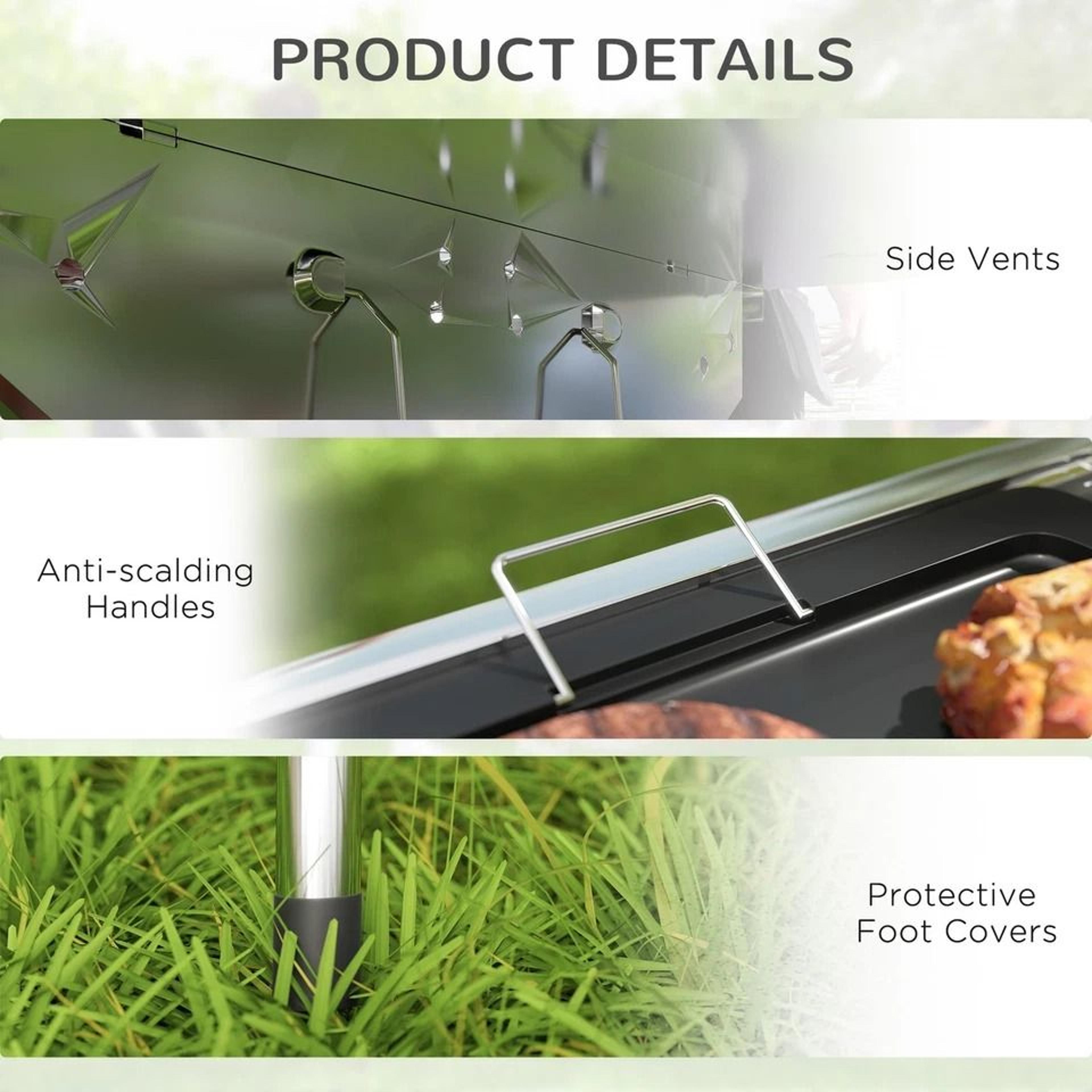 Outsunny Portable Charcoal BBQ Grill Folding Stainless Steel Camping Grill 3