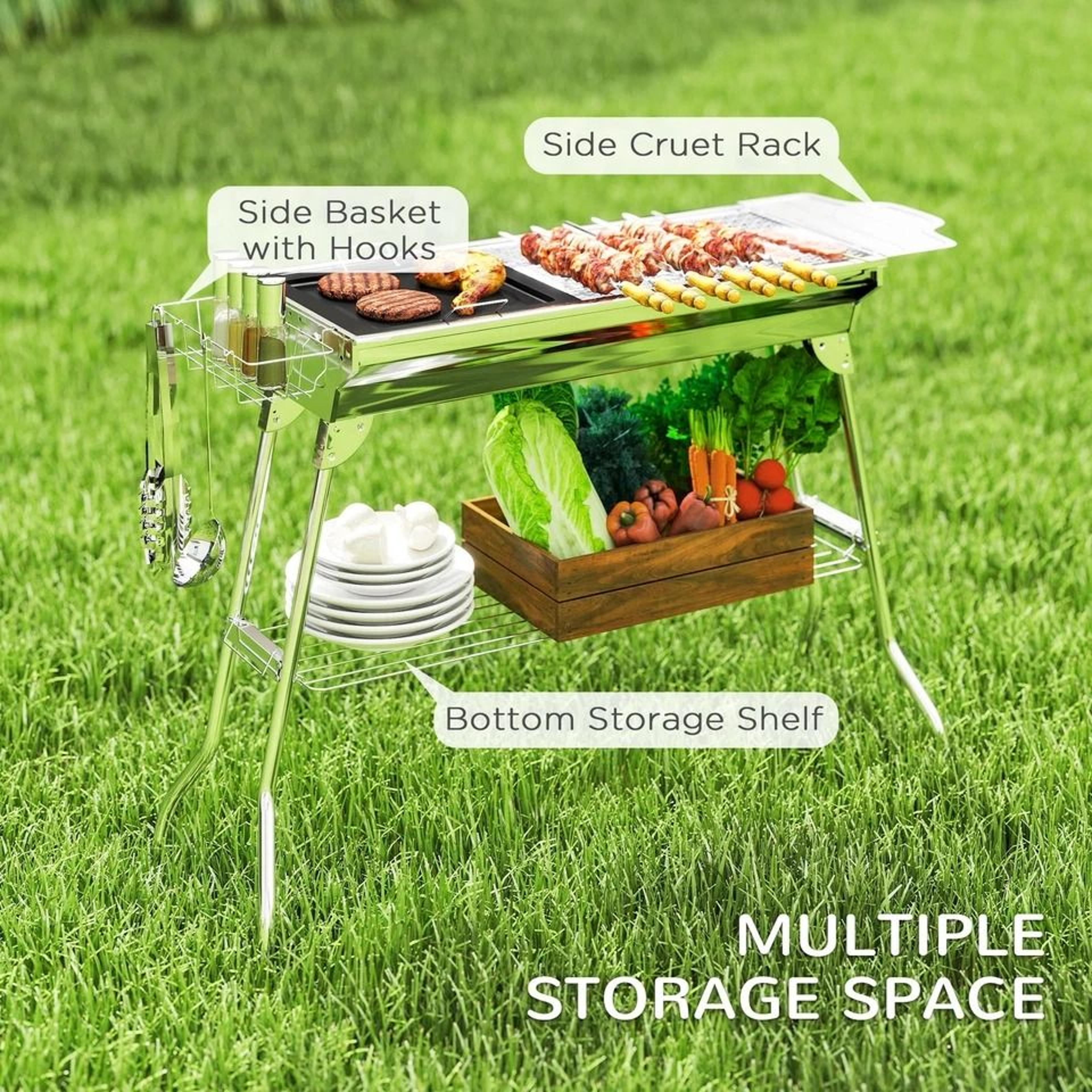 Outsunny Portable Charcoal BBQ Grill Folding Stainless Steel Camping Grill 5