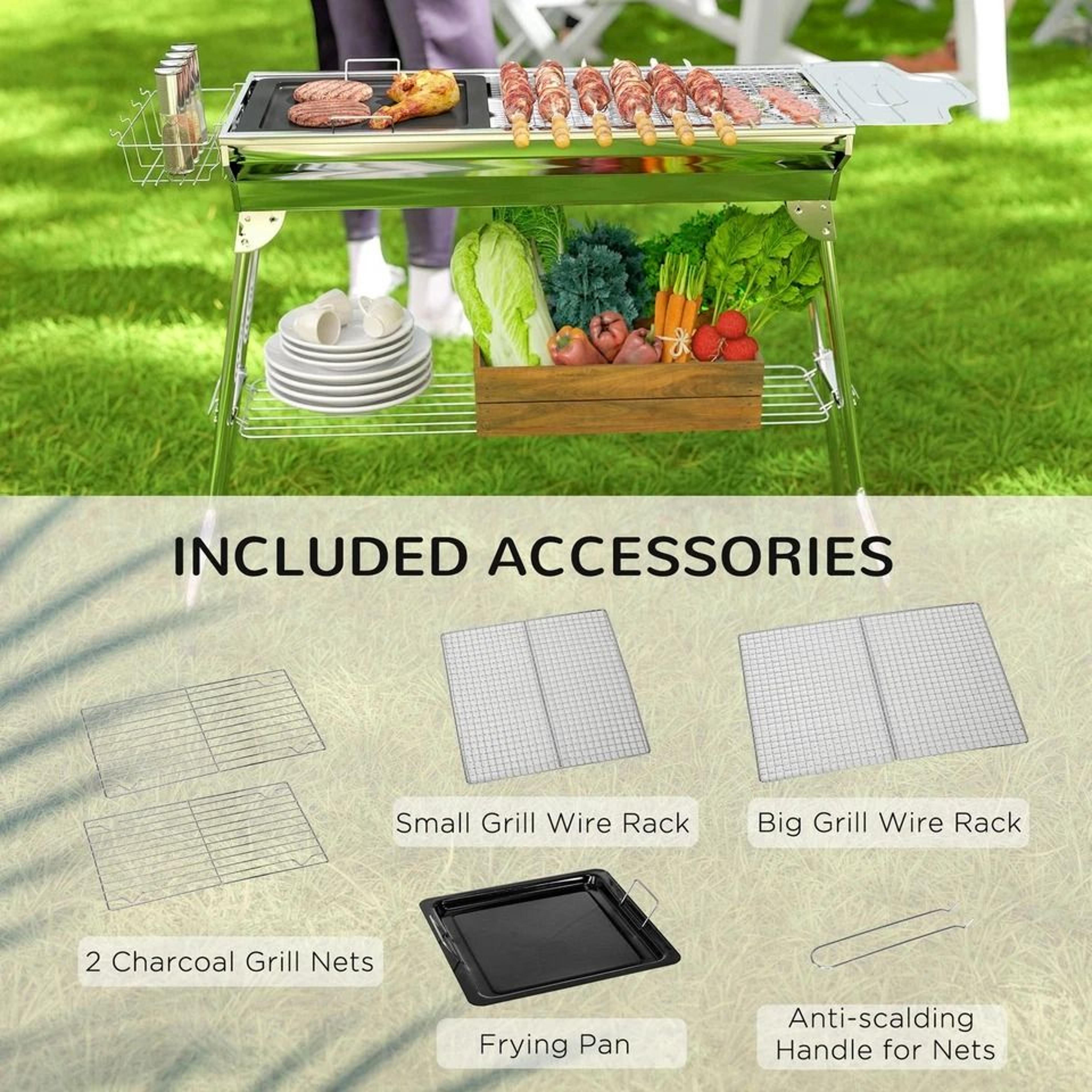 Outsunny Portable Charcoal BBQ Grill Folding Stainless Steel Camping Grill 6