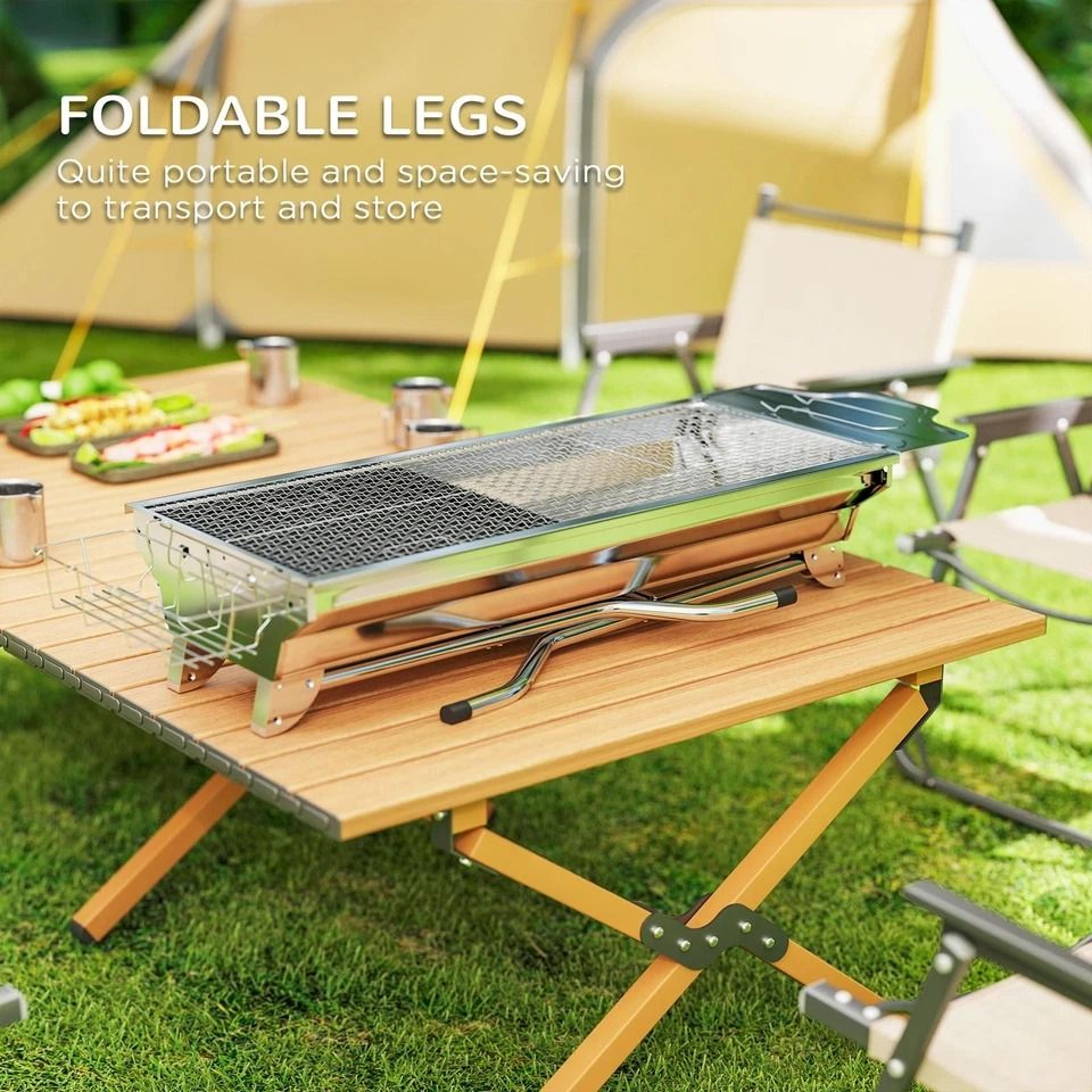 Outsunny Portable Charcoal BBQ Grill Folding Stainless Steel Camping Grill 7