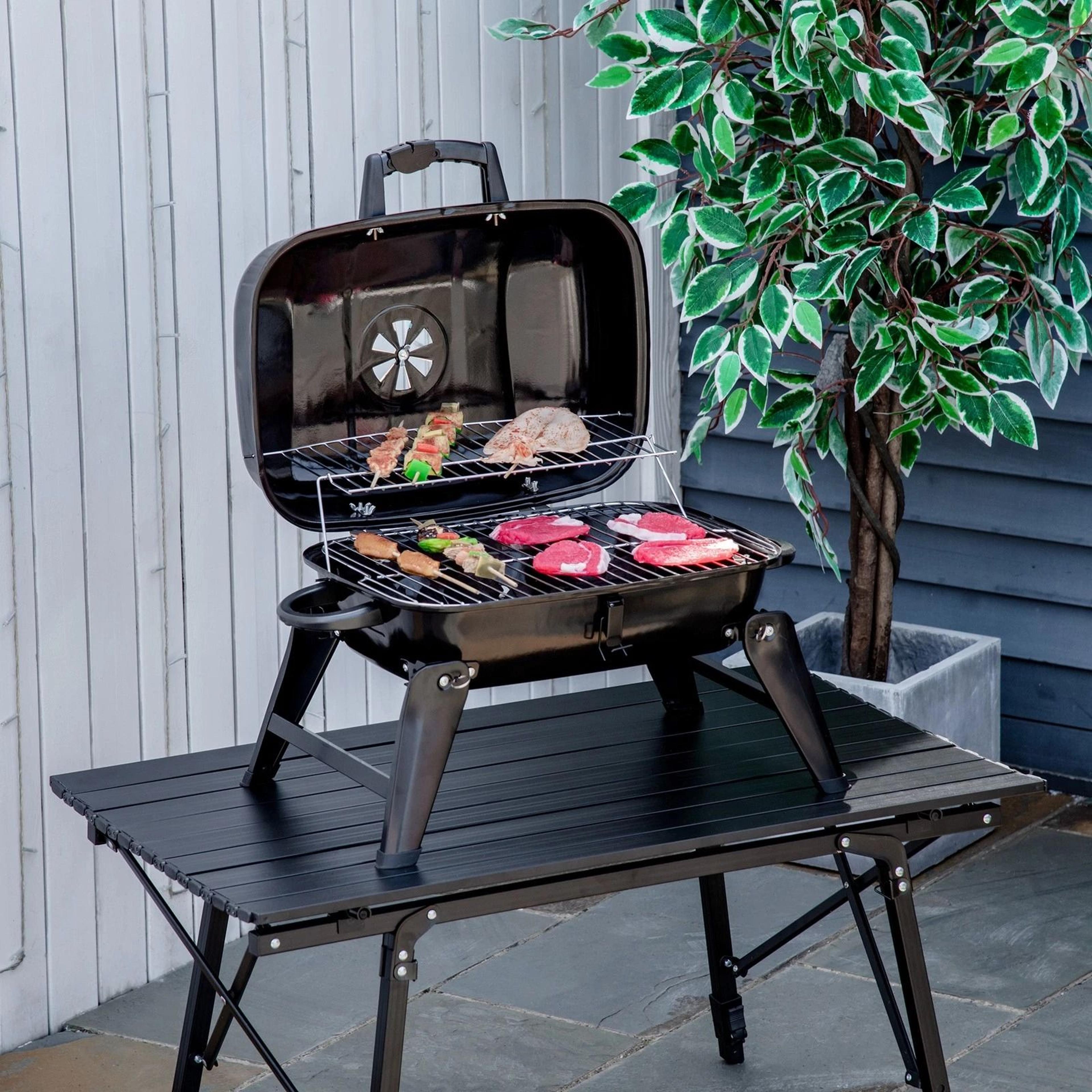 portable tabletop charcoal grill folding bbq cooker with air vent compact camping grill outdoor picnic stove