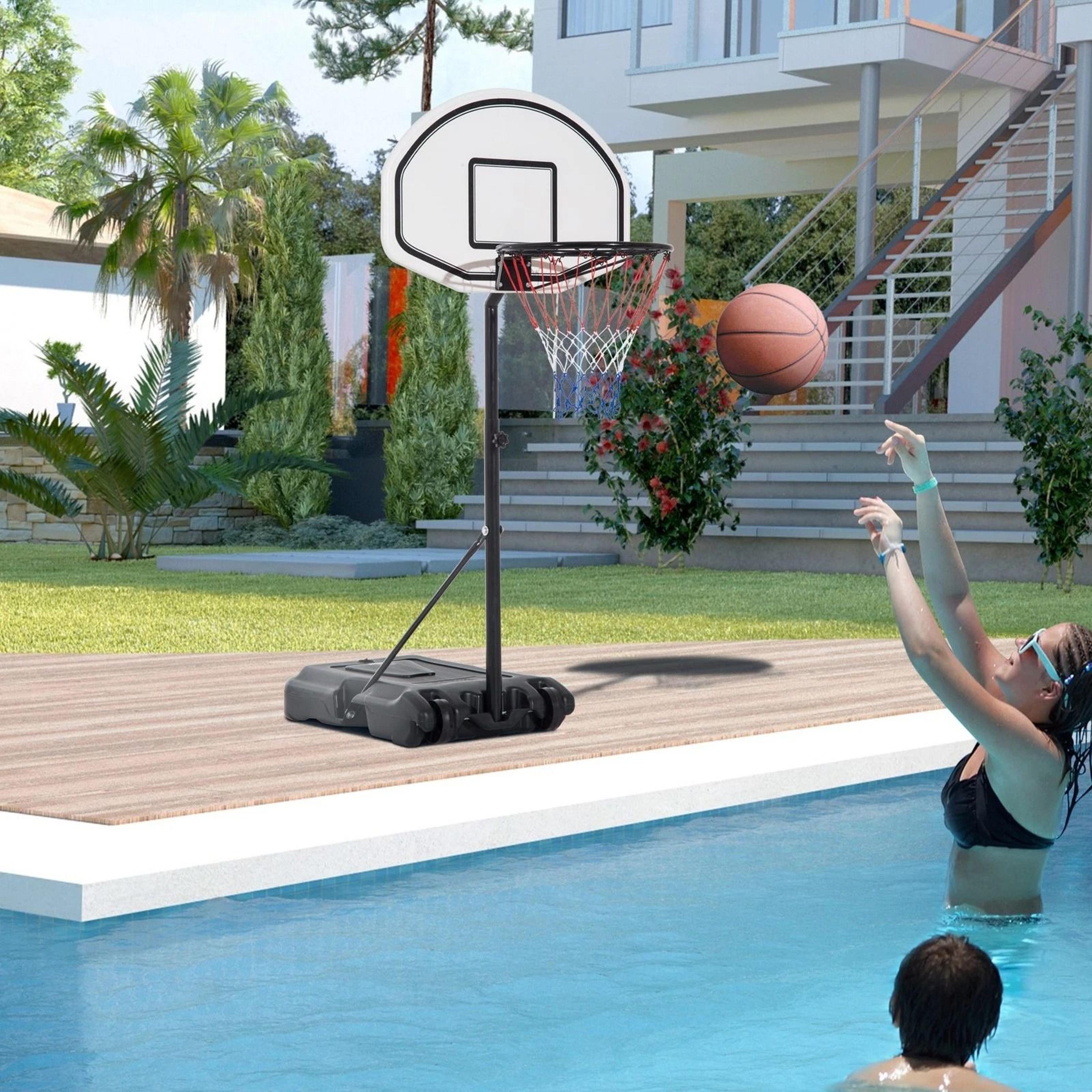 adjustable poolside basketball hoop system with portable base outdoor pool basketball game