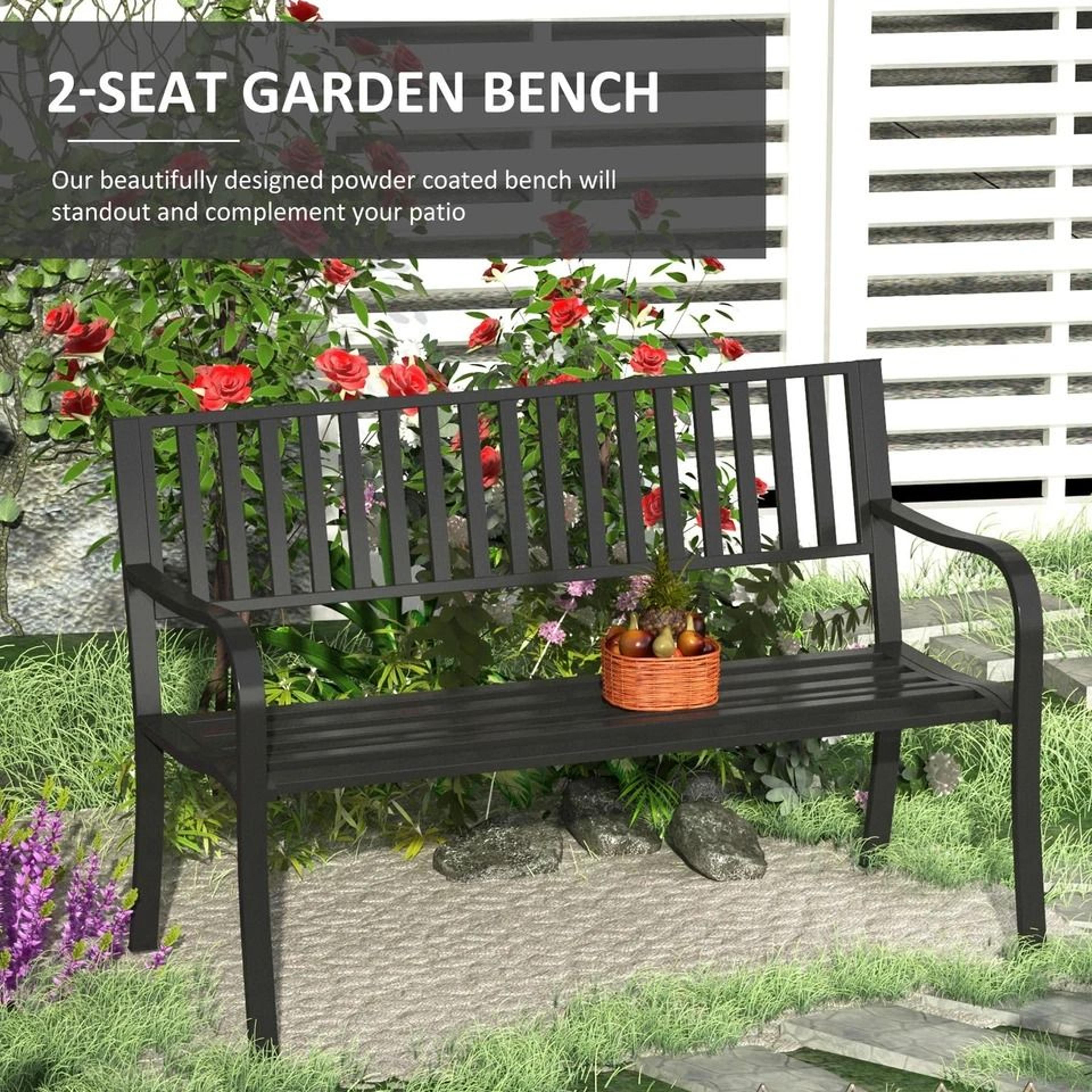 Outdoor Steel Garden Bench Patio Park Chair With Backrest And Armrests 1