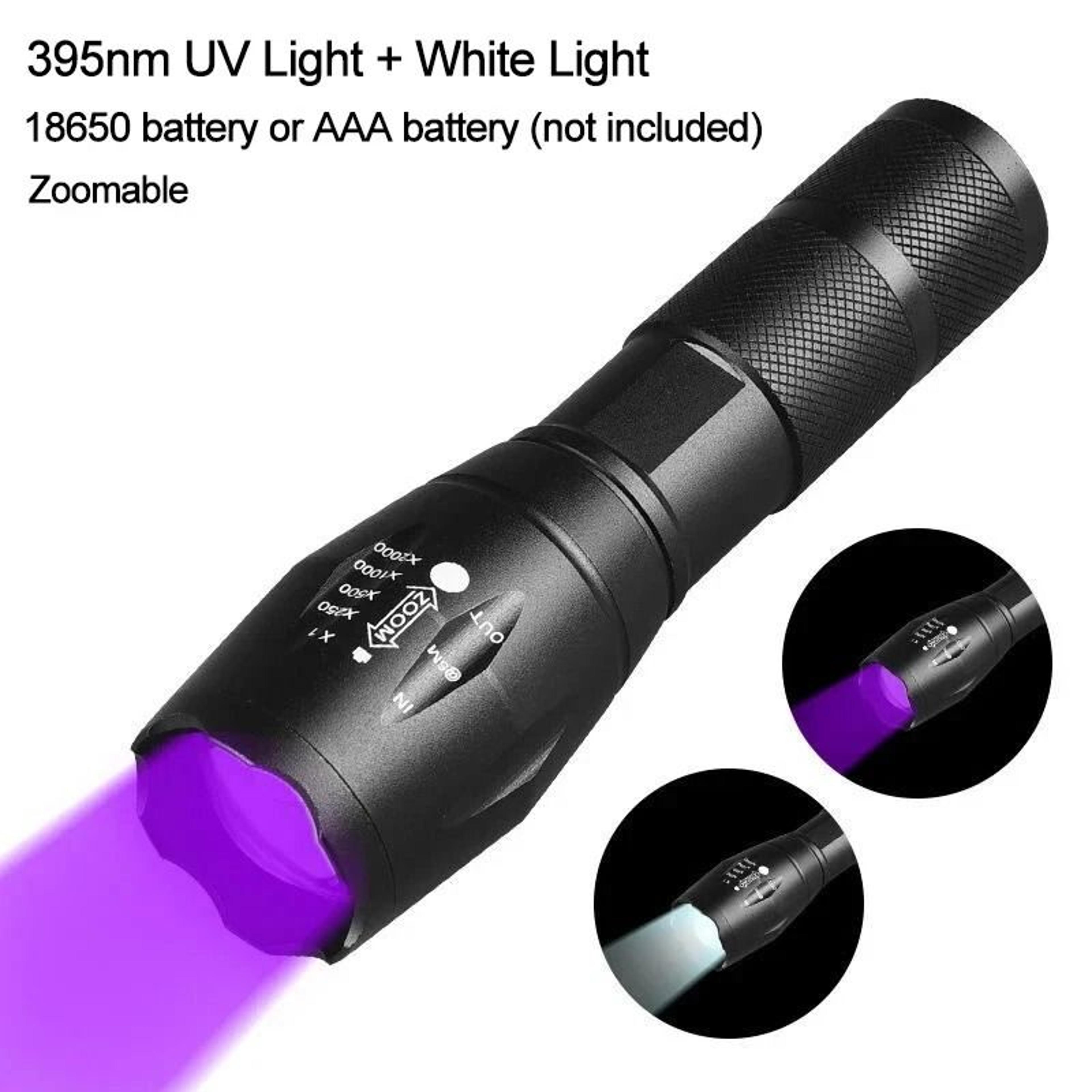 UV Flashlight Detector Torch With Dual Light Zoomable Blacklight For Currency And ID Verification 5
