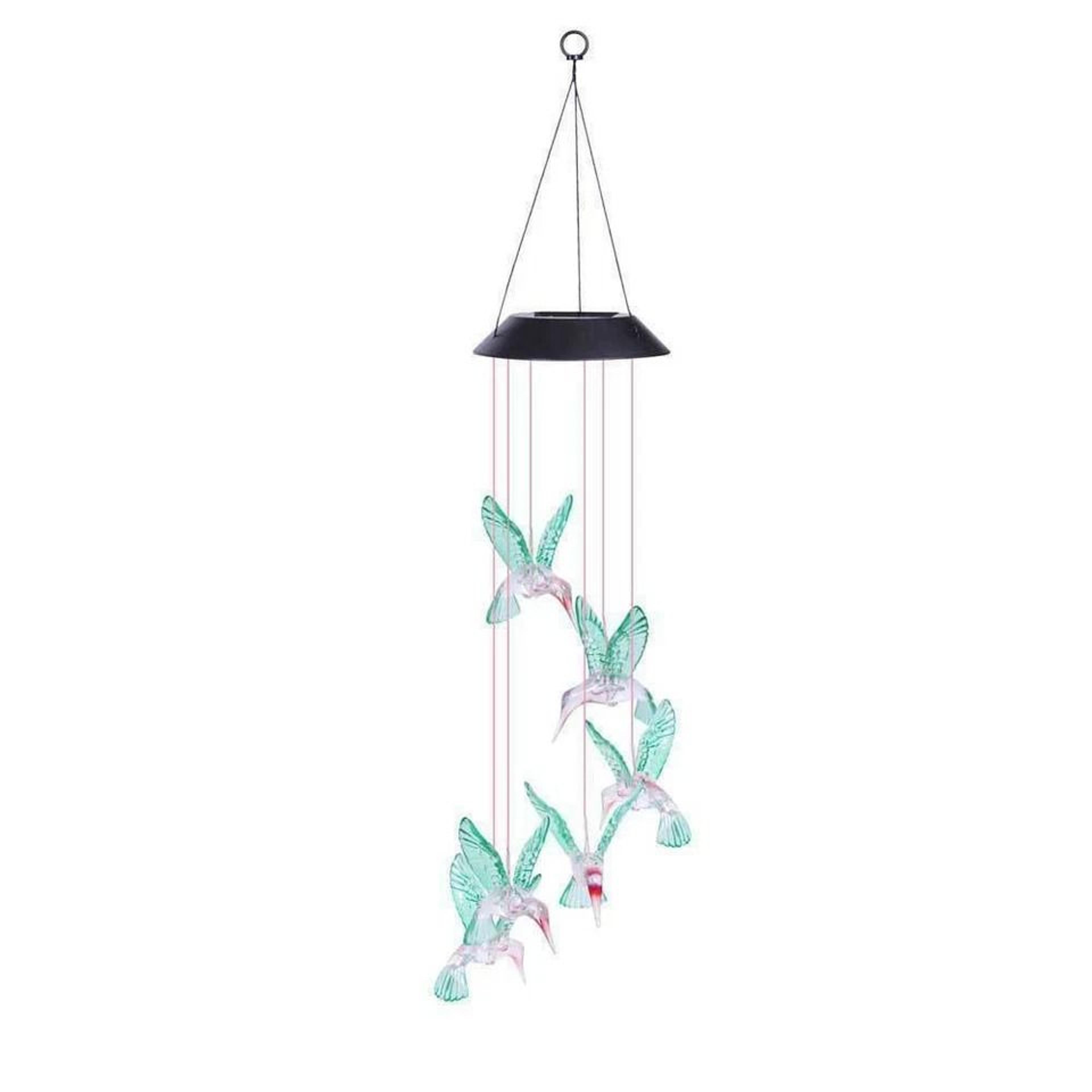 solar powered hummingbird wind chime lights outdoor color changing garden decor