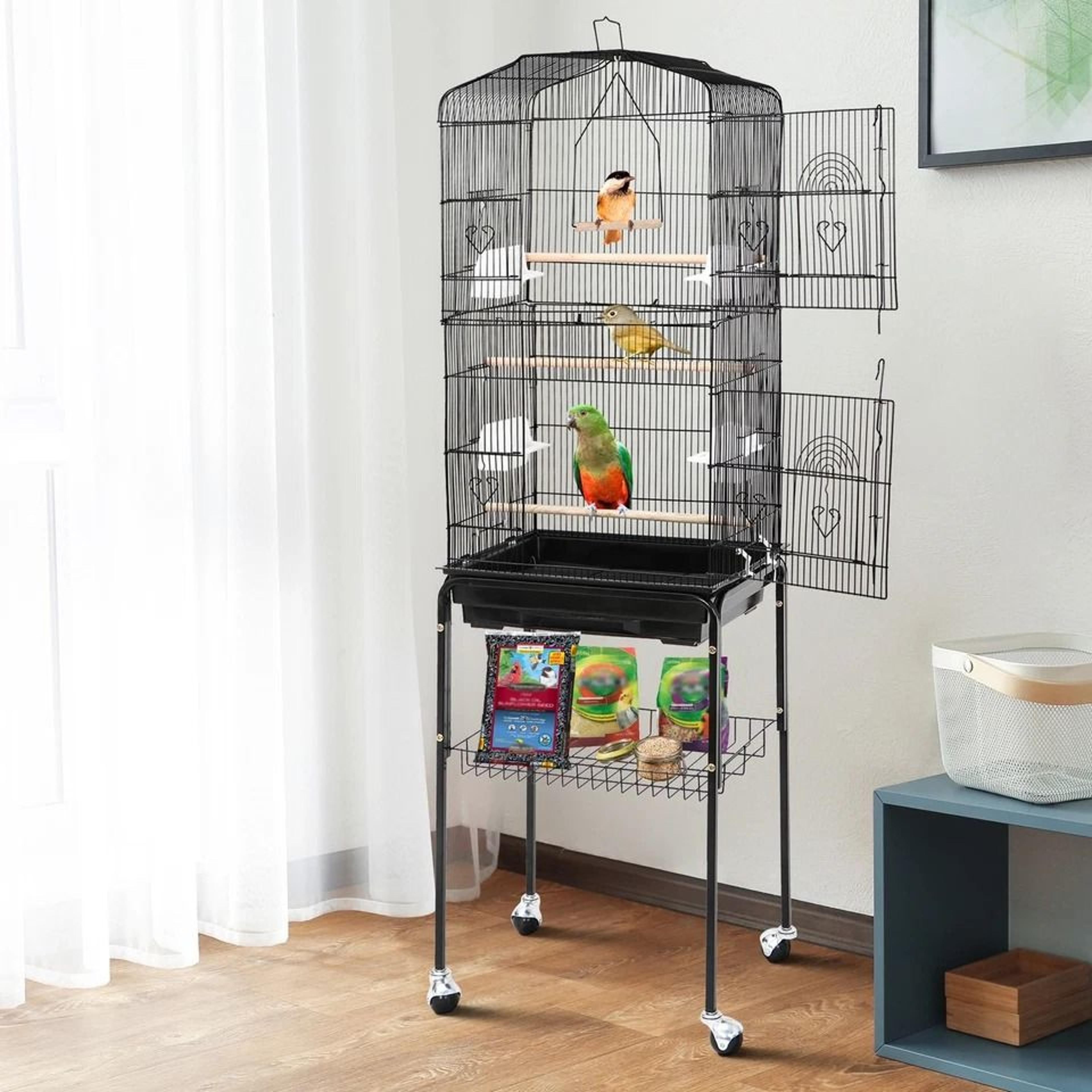 wrought iron rolling bird cage with stand for parakeet cockatiel finch