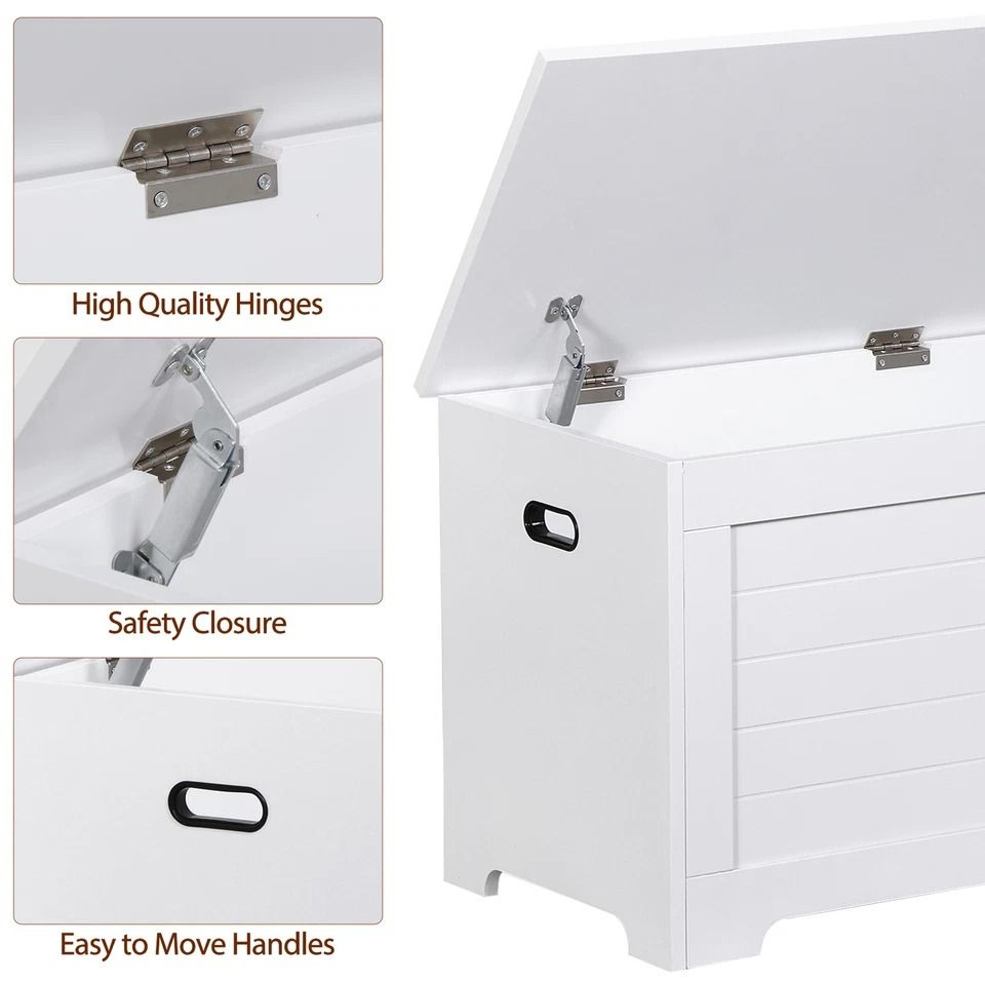 Solid Wood Storage Chest Toy Box Bench With Safety Hinges And Hidden Storage 7