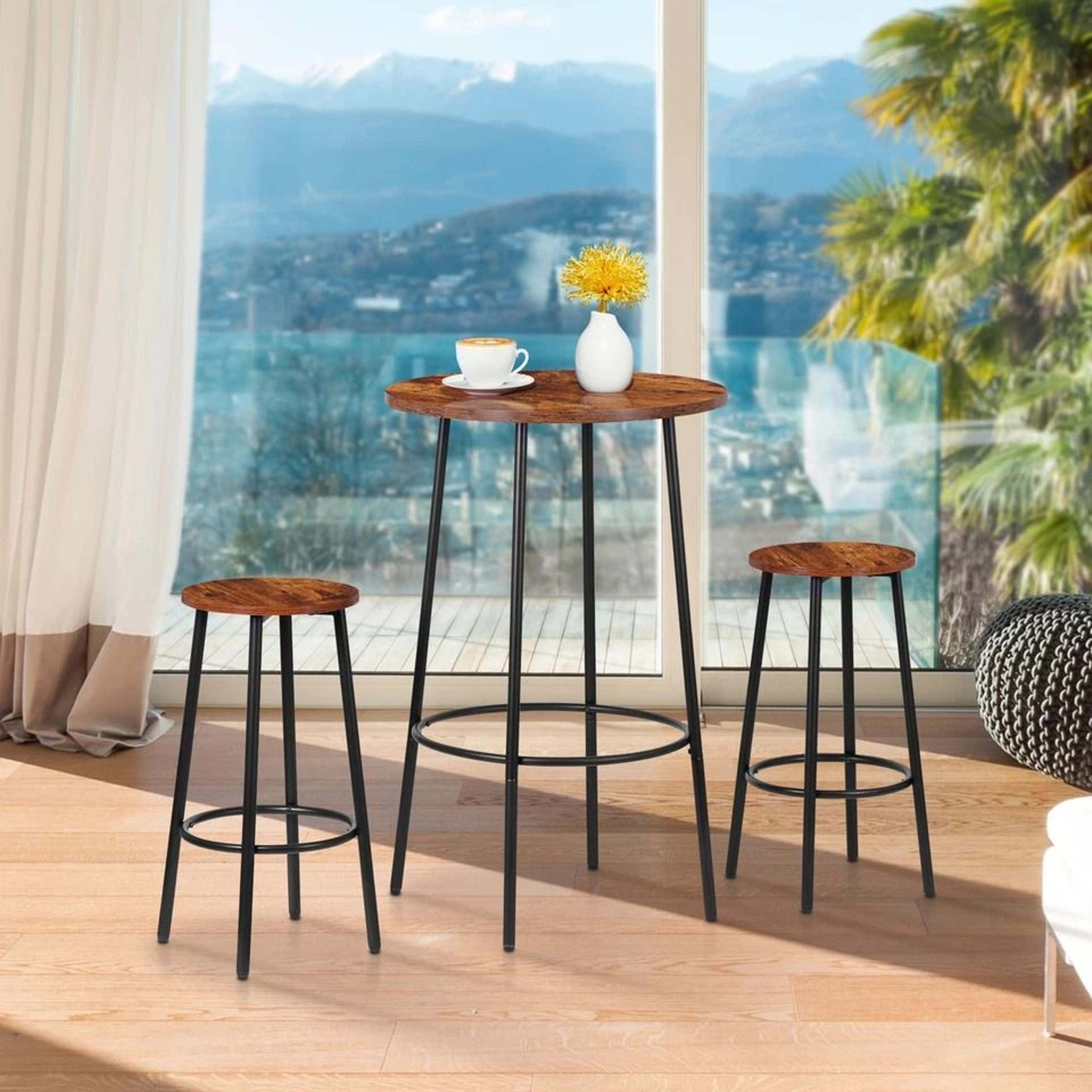 compact round bistro dining table set with stools counter height for small spaces