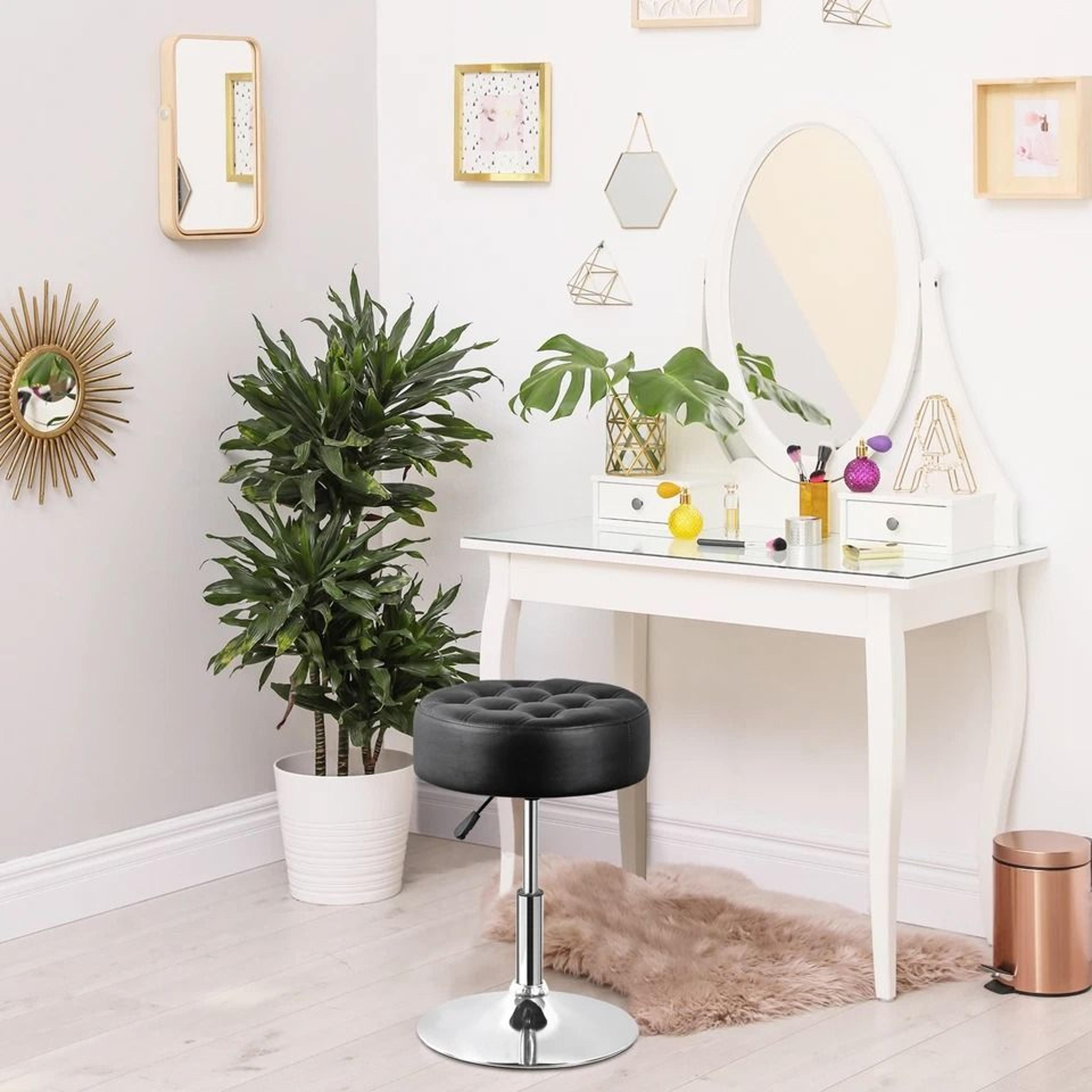 Adjustable Vanity Stool Swivel PU Leather Makeup Chair With Hydraulic Lift 1