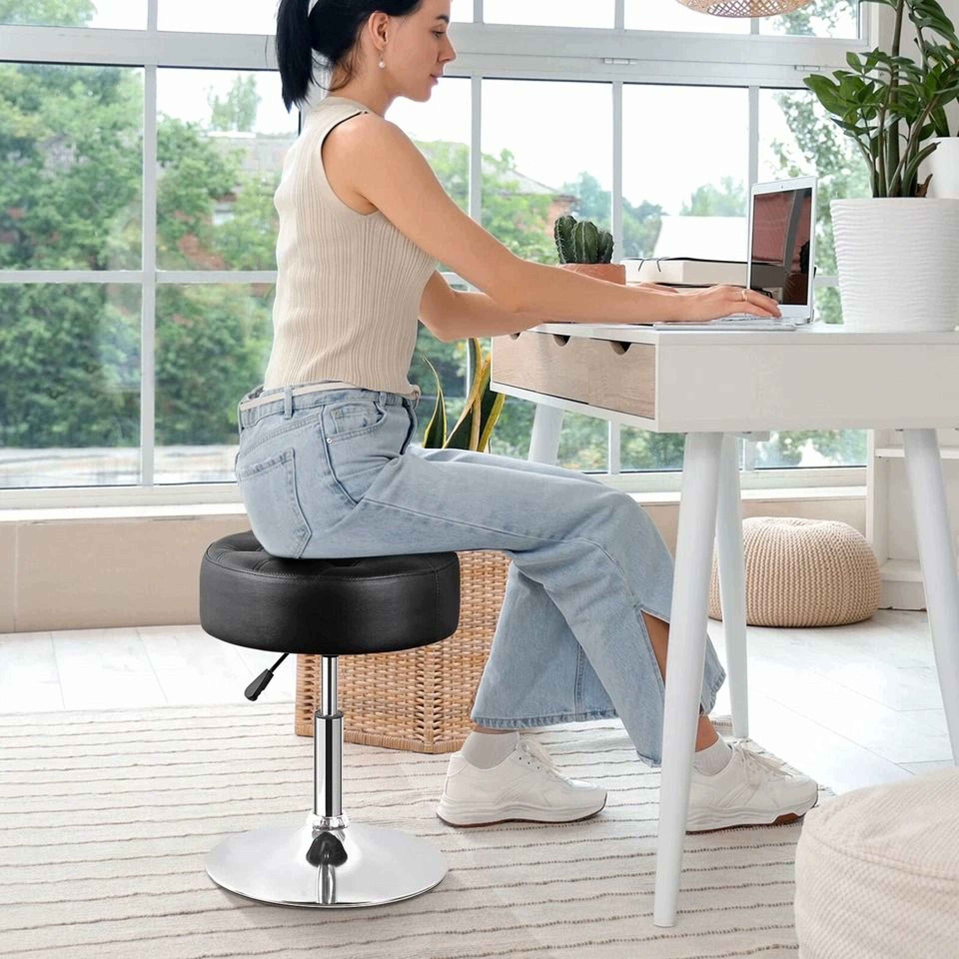 Adjustable Vanity Stool Swivel PU Leather Makeup Chair With Hydraulic Lift 2